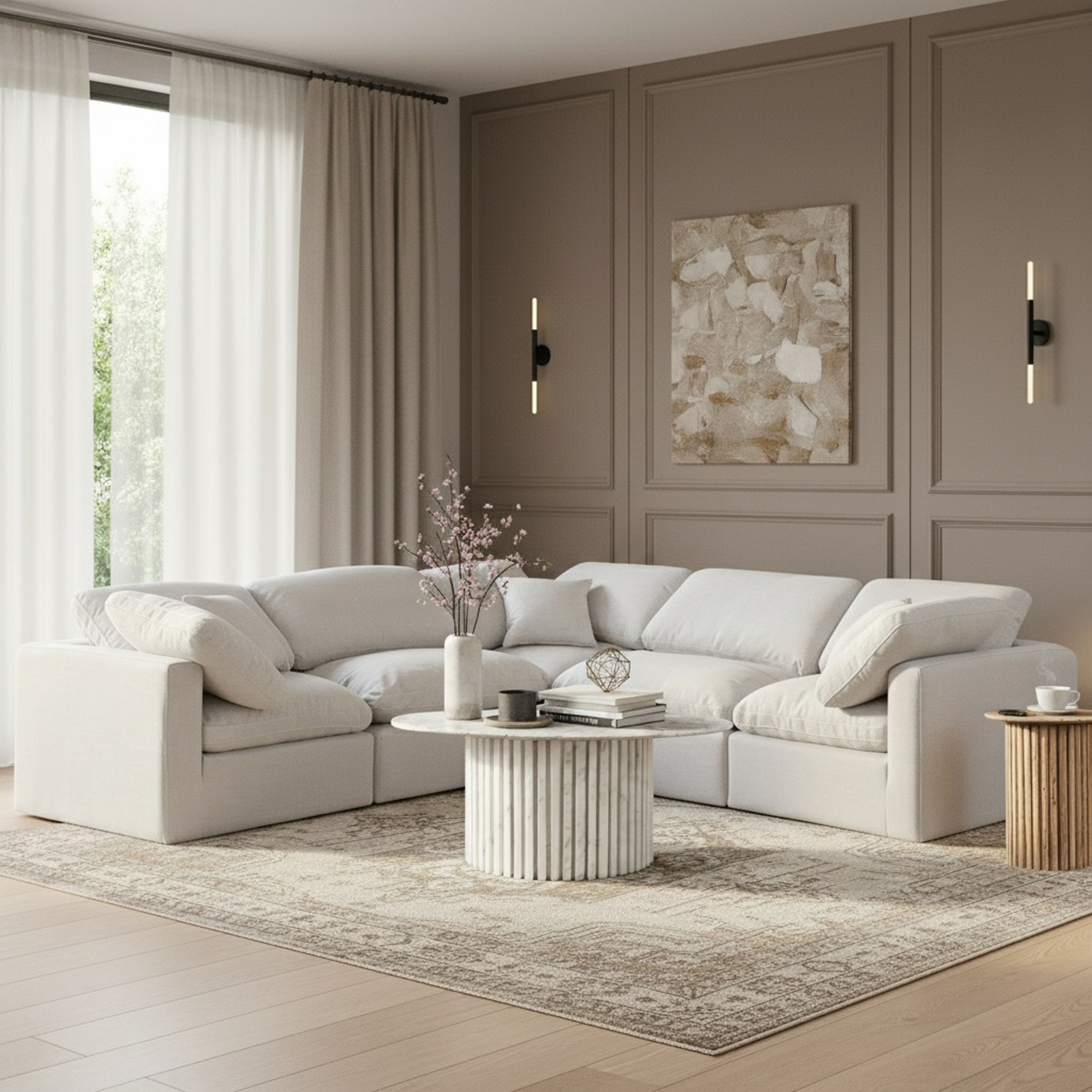 Indulge - Linen 5 Piece Modular Corner Sectional - White