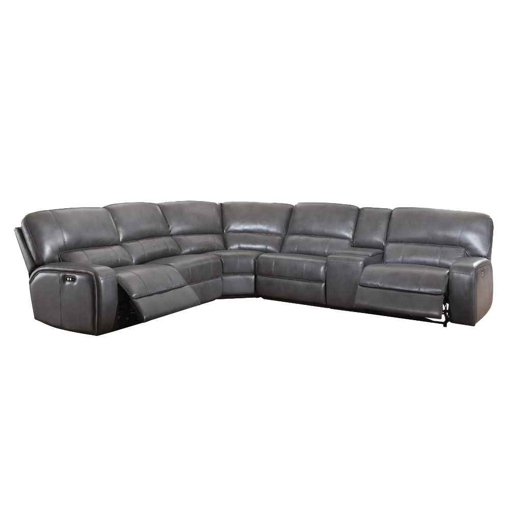 Saul - Power Motion Sectional Sofa - Gray Leather-Aire, dark gray, view 2
