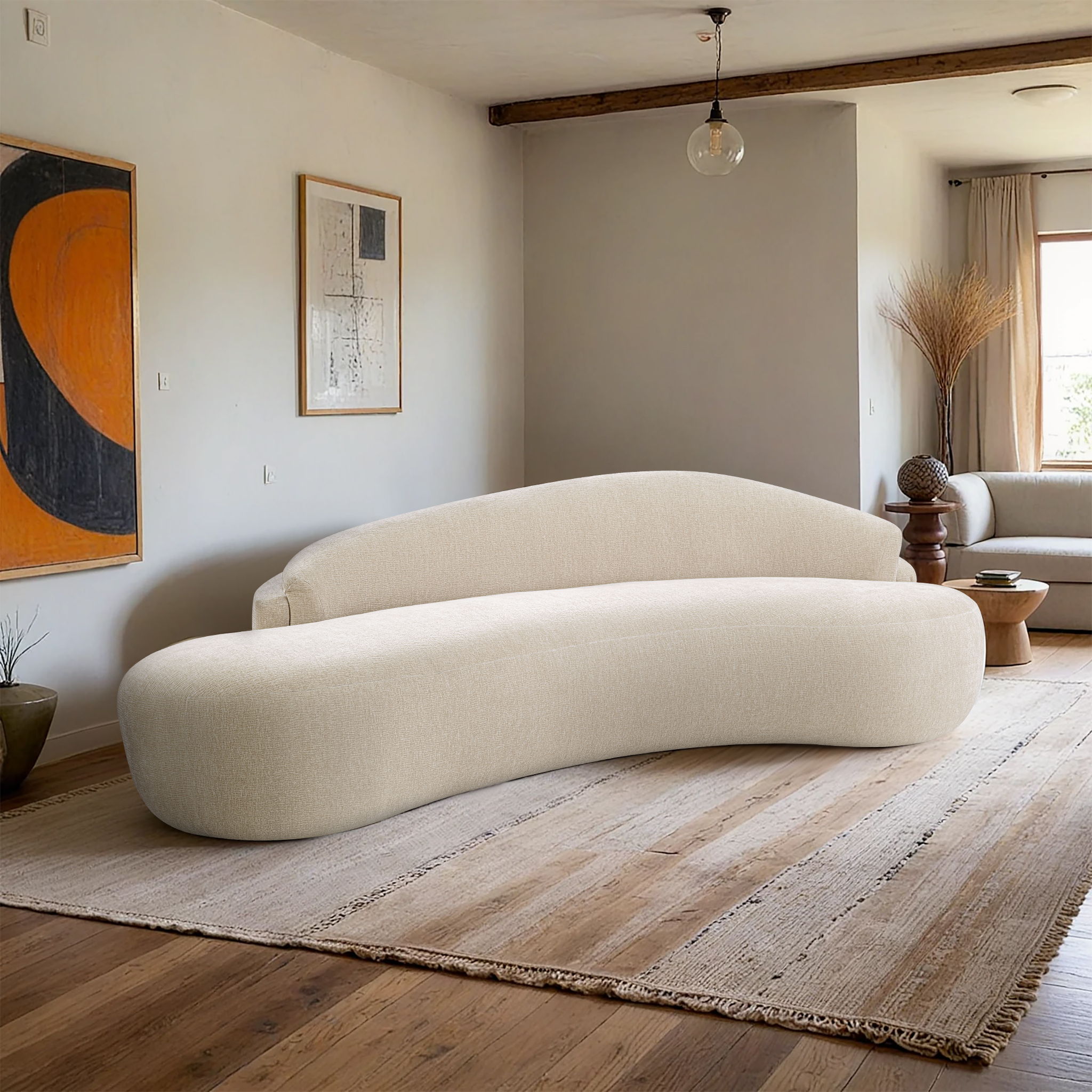 Caspian - Chenille Fabric 101" Upholstered Sofa - Beige