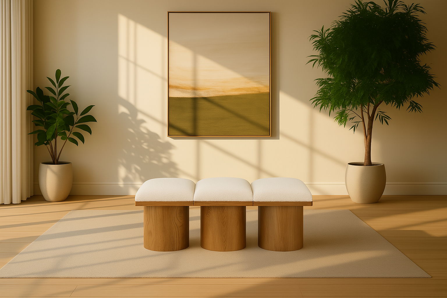 Pavilion - 46.5" 3 Piece Modular Bench With Brown Base - Cream