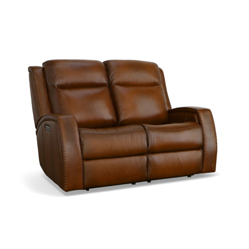 Mustang - Power Loveseat With Power Headrest - Rust, light brown