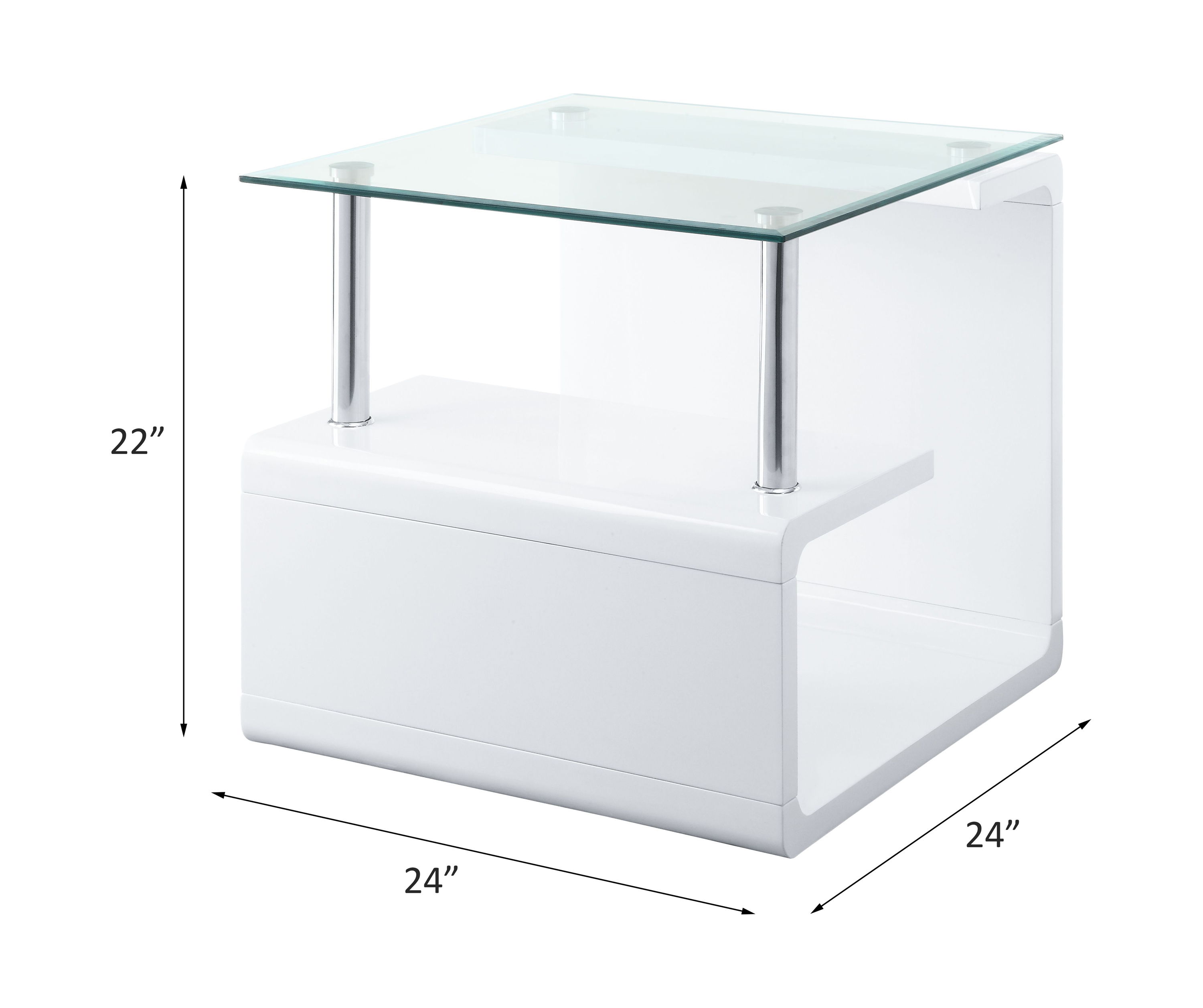 Nevaeh - End Table - Clear Glass Top & White High Gloss, white, view 3