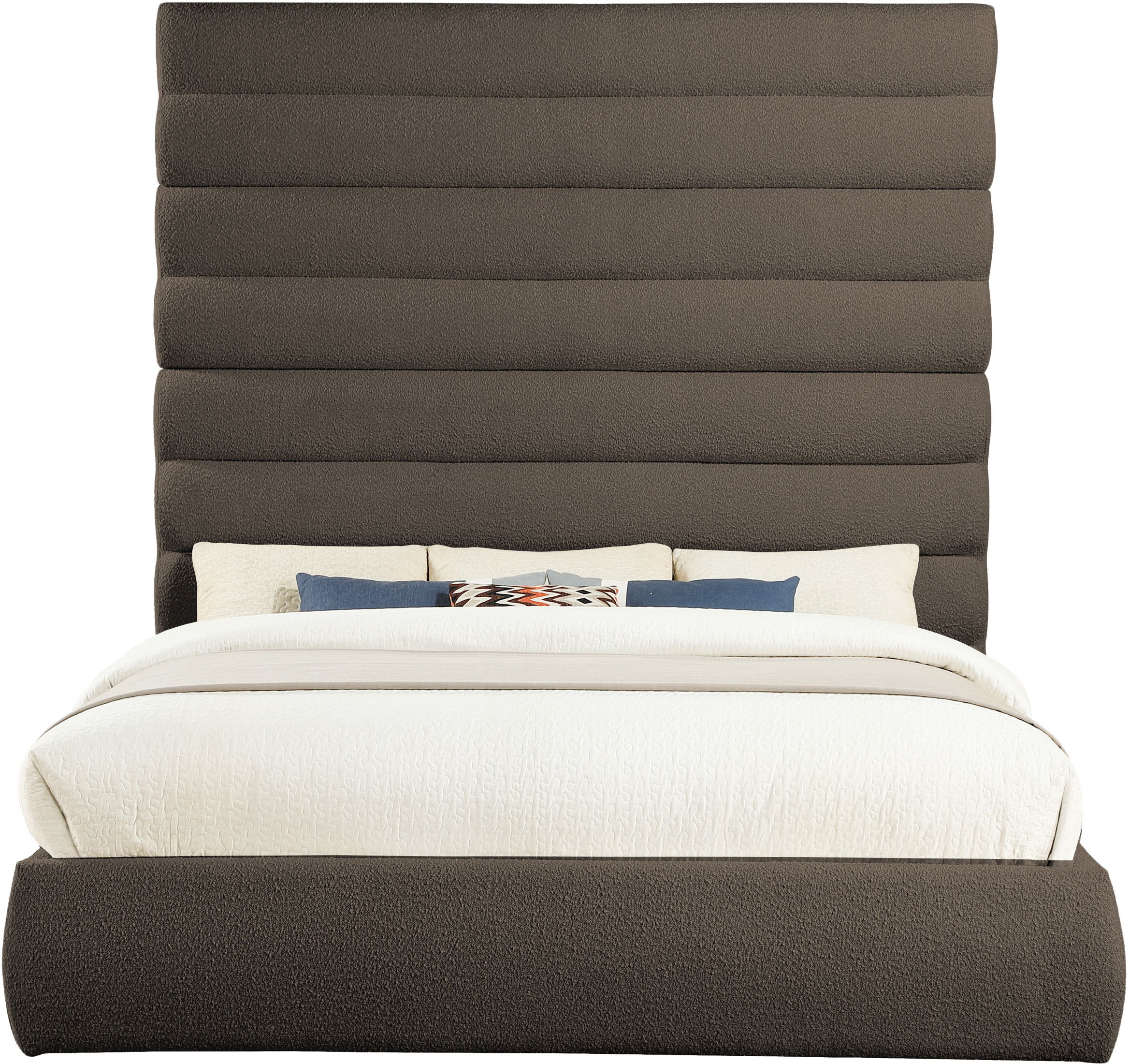 Adam - Boucle Fabric King Bed With 89" Headboard - Dark Brown