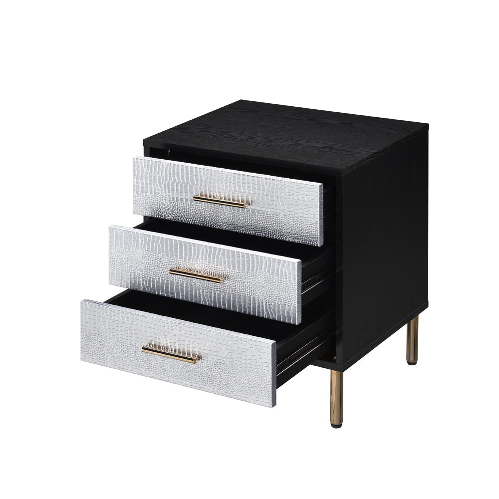Myles - Nightstand - Black, Silver & Gold, black, view 3