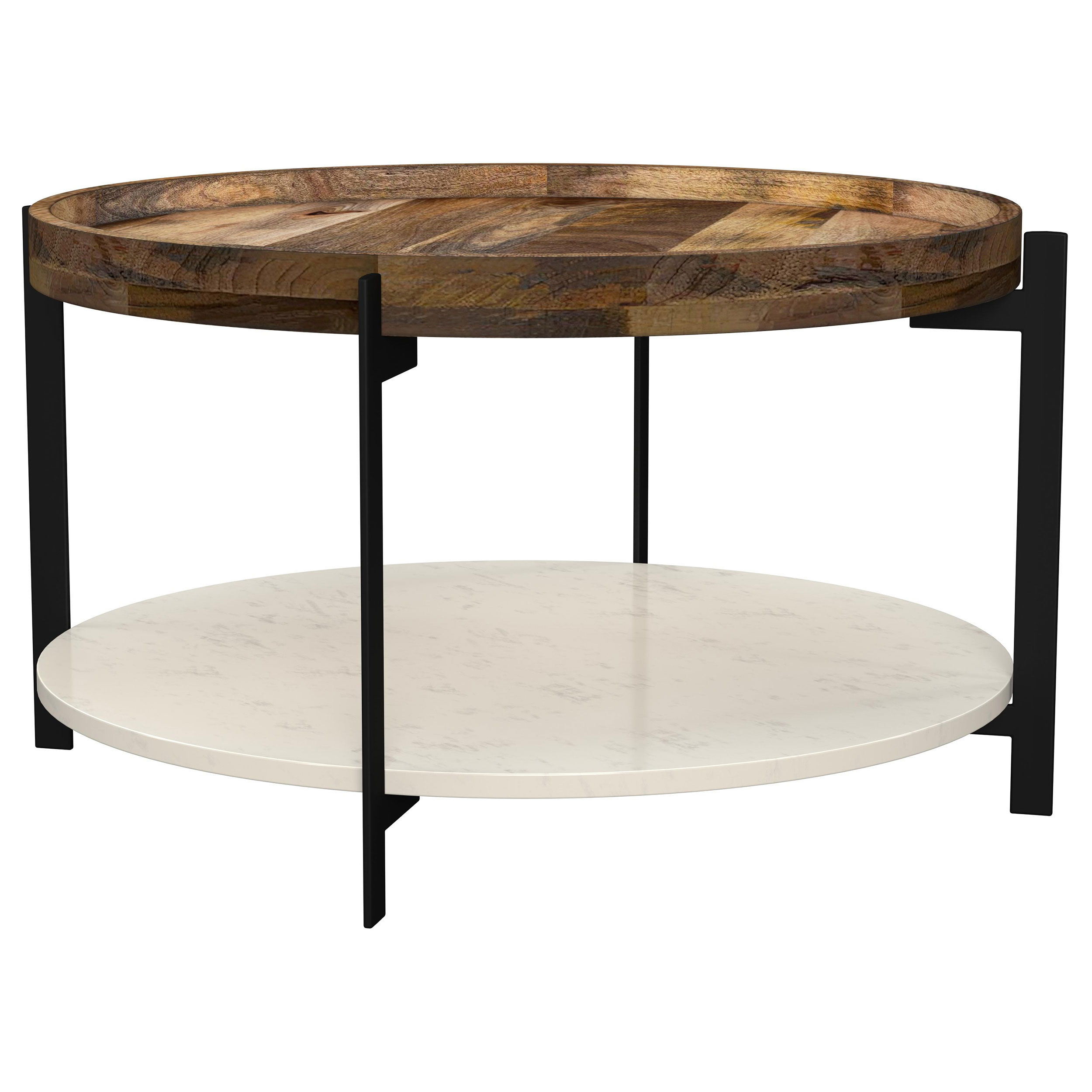 Adhvik - Round Wood Top Marble Shelf Coffee Table - Natural And Black Image
