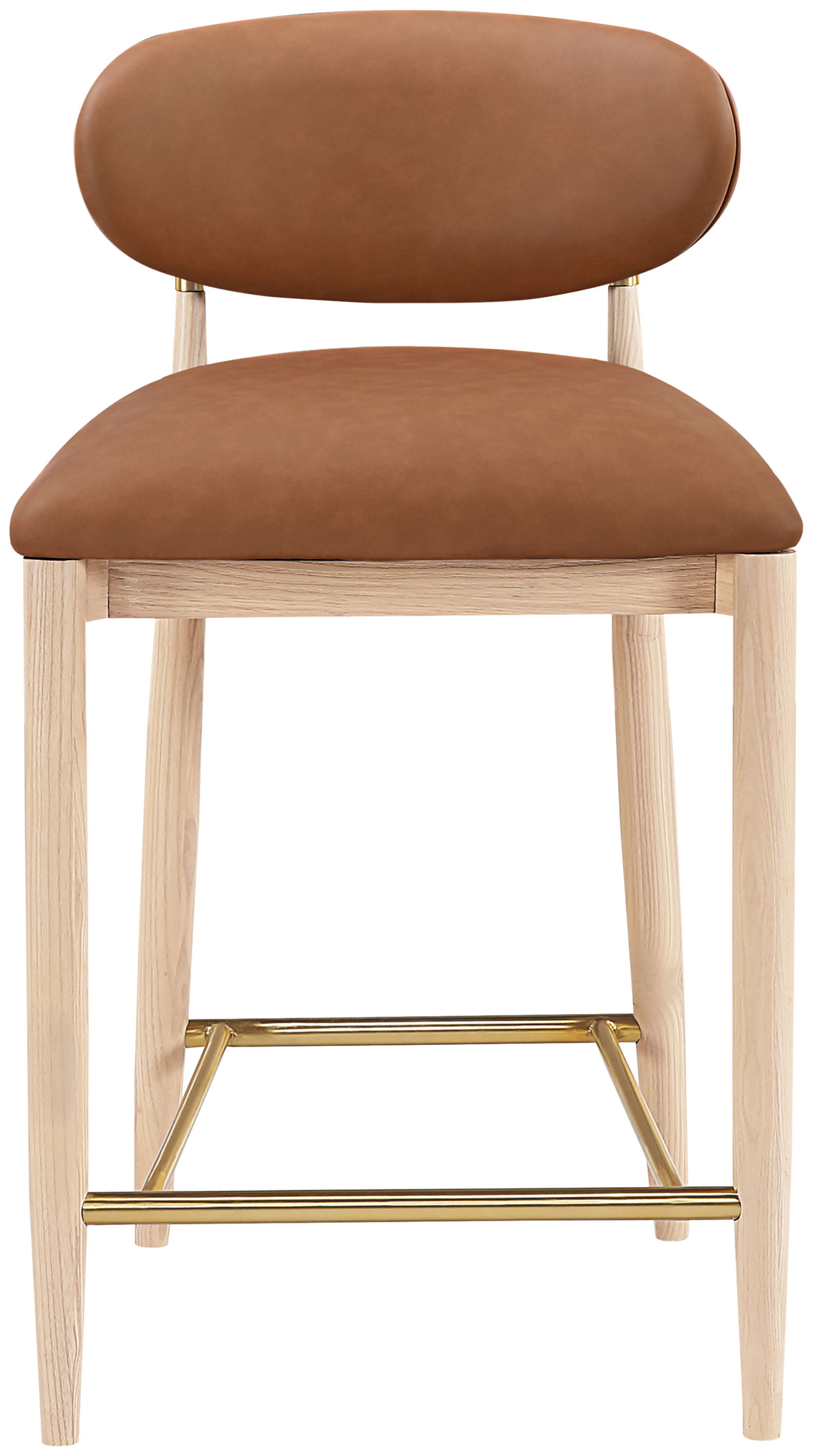 Riccio - Vegan Leather Upholstered Stool With Light Brown Legs - Cognac
