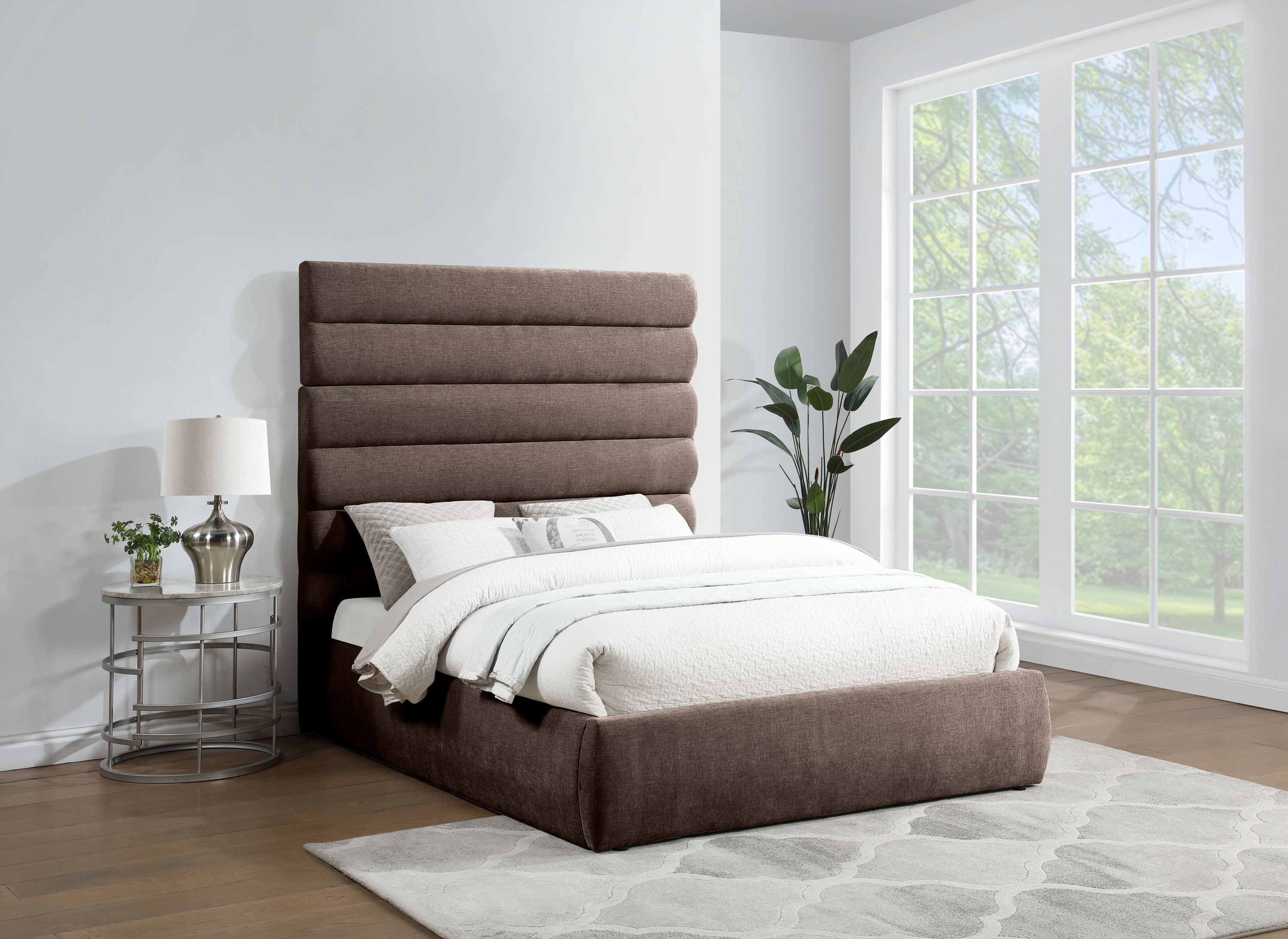 Adam - Chenille Fabric Queen Bed With 70.5" Headboard - Brown