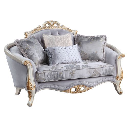 Galelvith - Loveseat With 4 Pillows - Gray Fabric, gray