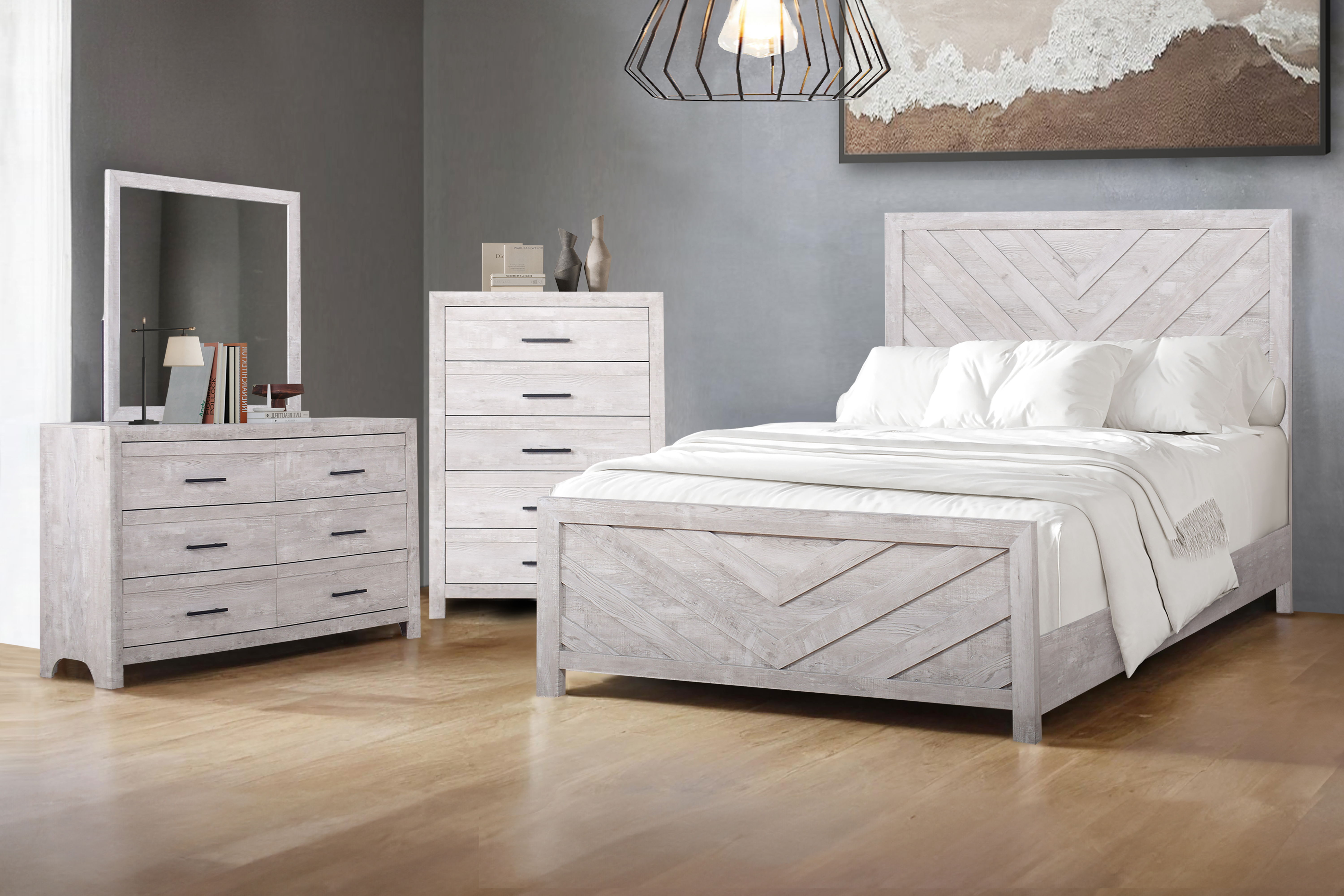 Biscayne - 5/0 Queen 4 Piece Bedroom Set (Bed & Dresser & Mirror & Chest) - Gray