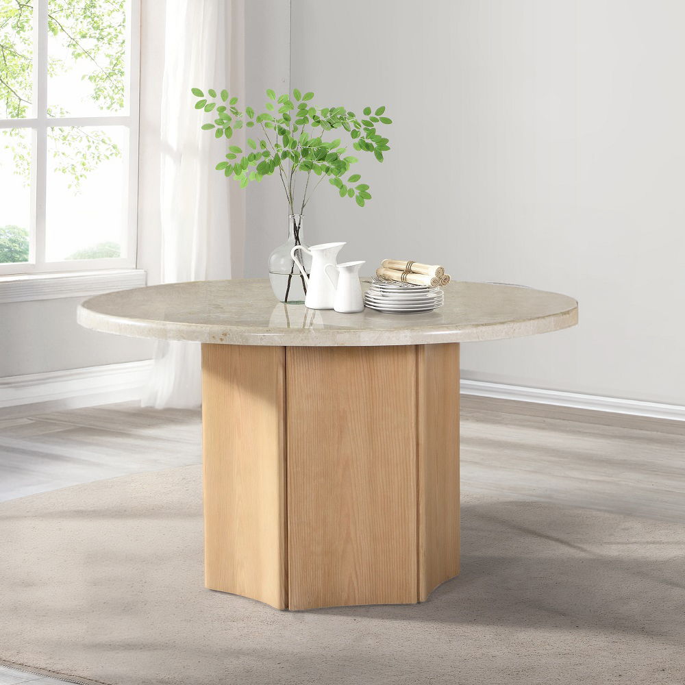 Adalynn - Round Dining Table With Marble Top - White & Weathered Gray Oak, white, view 4