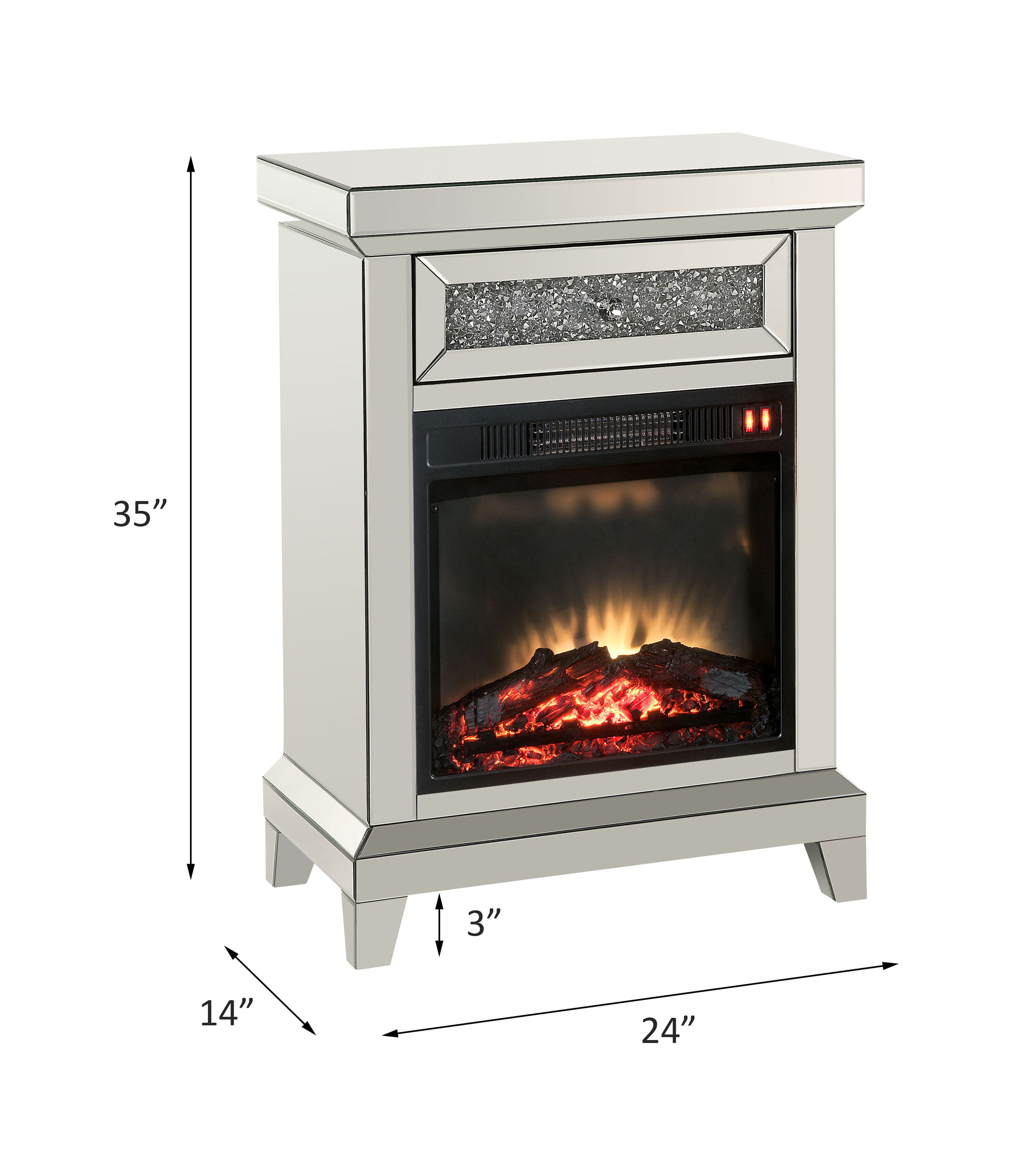 Noralie - 24" Fireplace - Mirrored & Faux Diamonds, silver, view 6