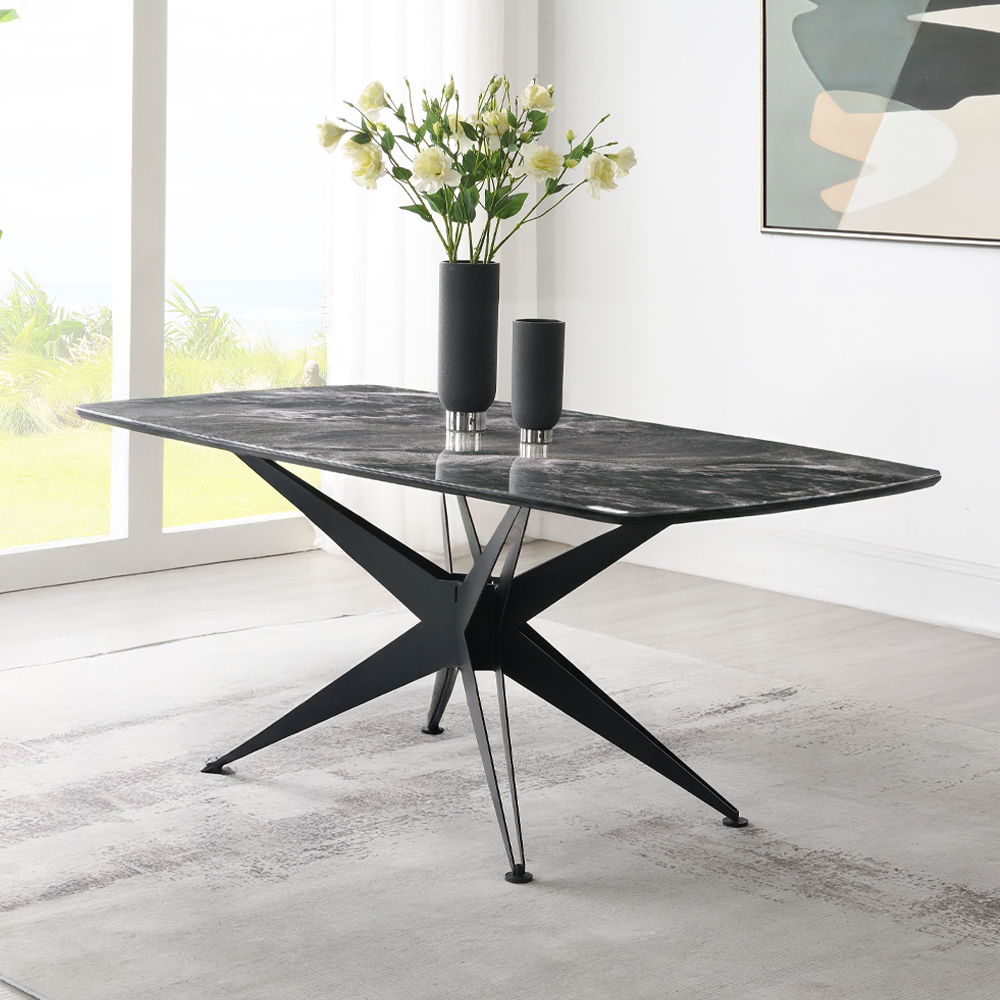 Klaus - Dining Table - Crystal Tempered Glass Top & Black Finish, black
