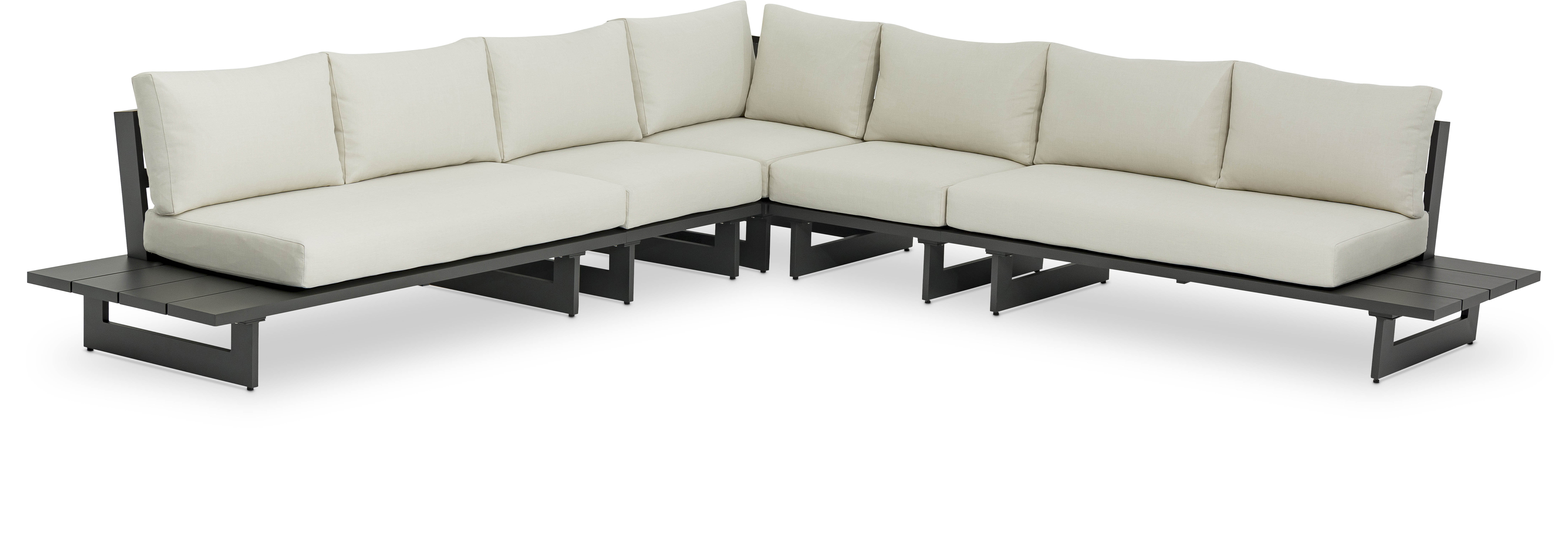 Maldives - 5 Piece Water Resistant Outdoor Patio Modular Corner Sectional With Gray Base - Cream