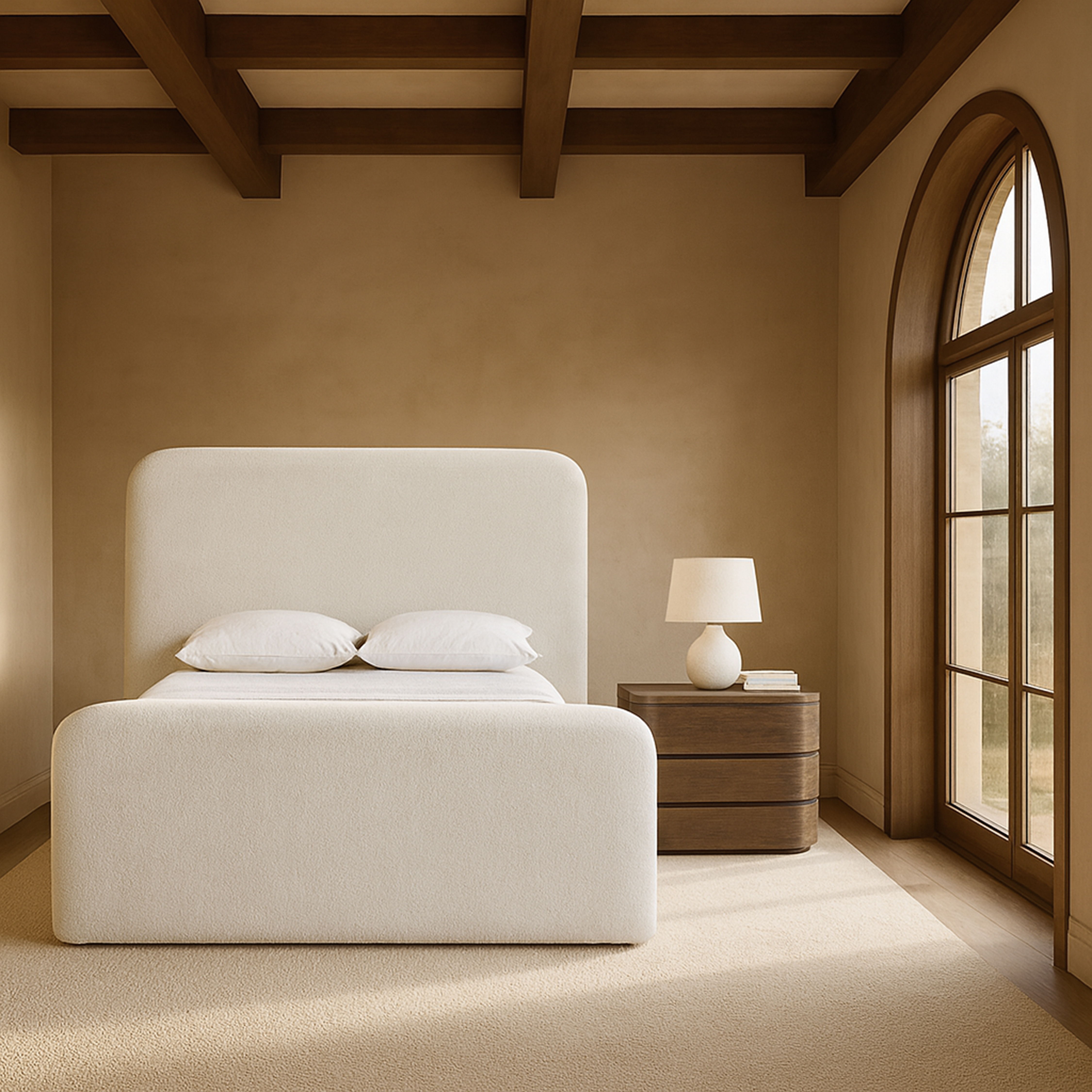 Fira - Chenille Fabric Upholstered Full Bed - Cream