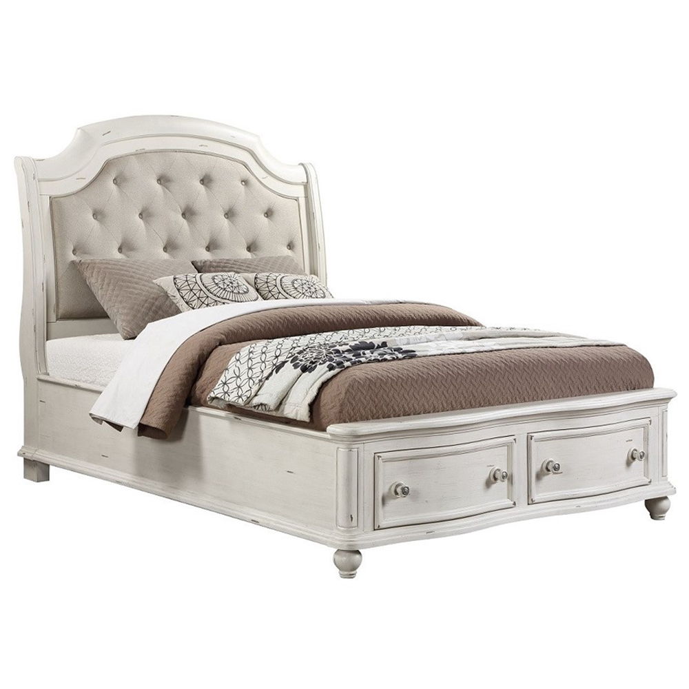 Jaqueline - Queen Bed With Storage - Gray Linen & Antique White, white, view 2