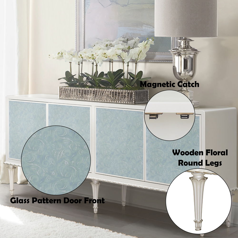 Ansaldo - Console Cabinet - Pearl White & Silver Shimmer, white, view 6