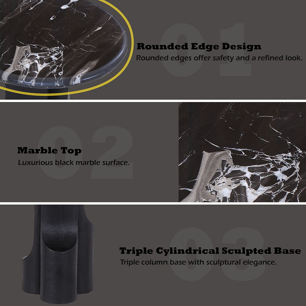 Kinton - End Table With Natural Marble Top - Black, black, view 4