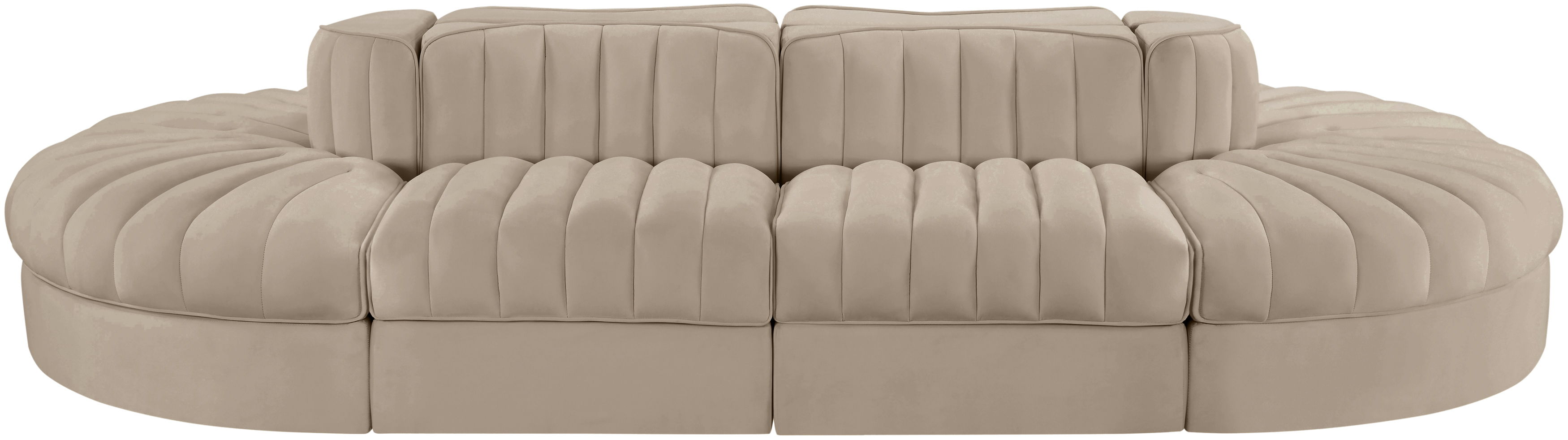 Rummi - Oval Velvet Performance Fabric Upholstered 8 Piece Modular Sectional - Beige