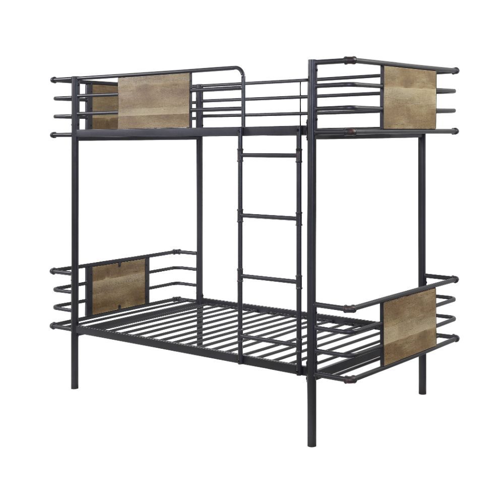 Deliz - Twin Over Twin Bunk Bed - Gunmetal, dark gray
