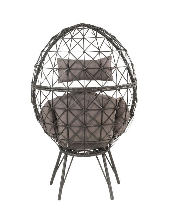 Aeven - Patio Lounge Chair - Light Gray Fabric & Black Wicker, light gray, view 2