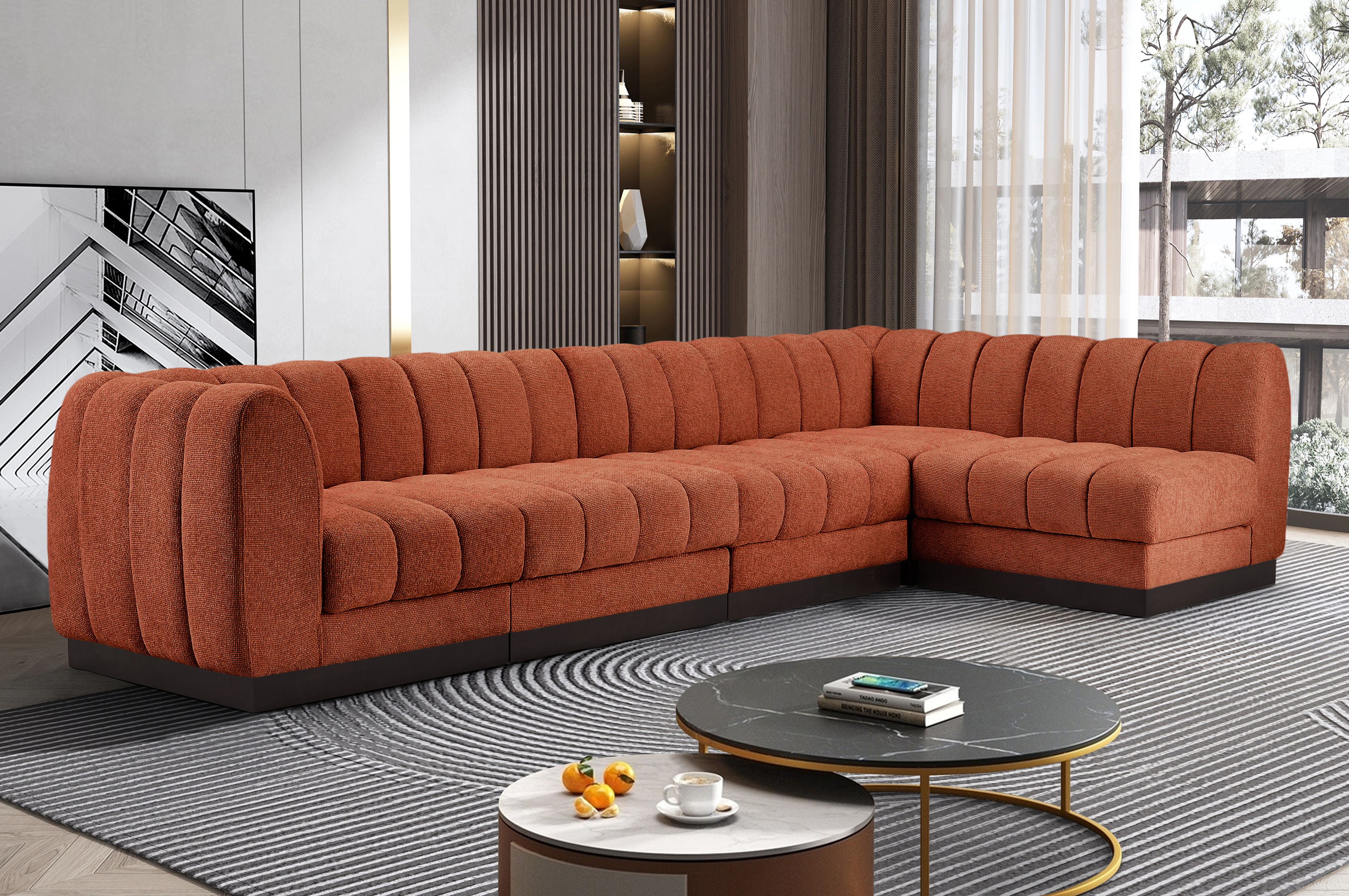Quinn - 5 Piece Modular Sectional - Cognac