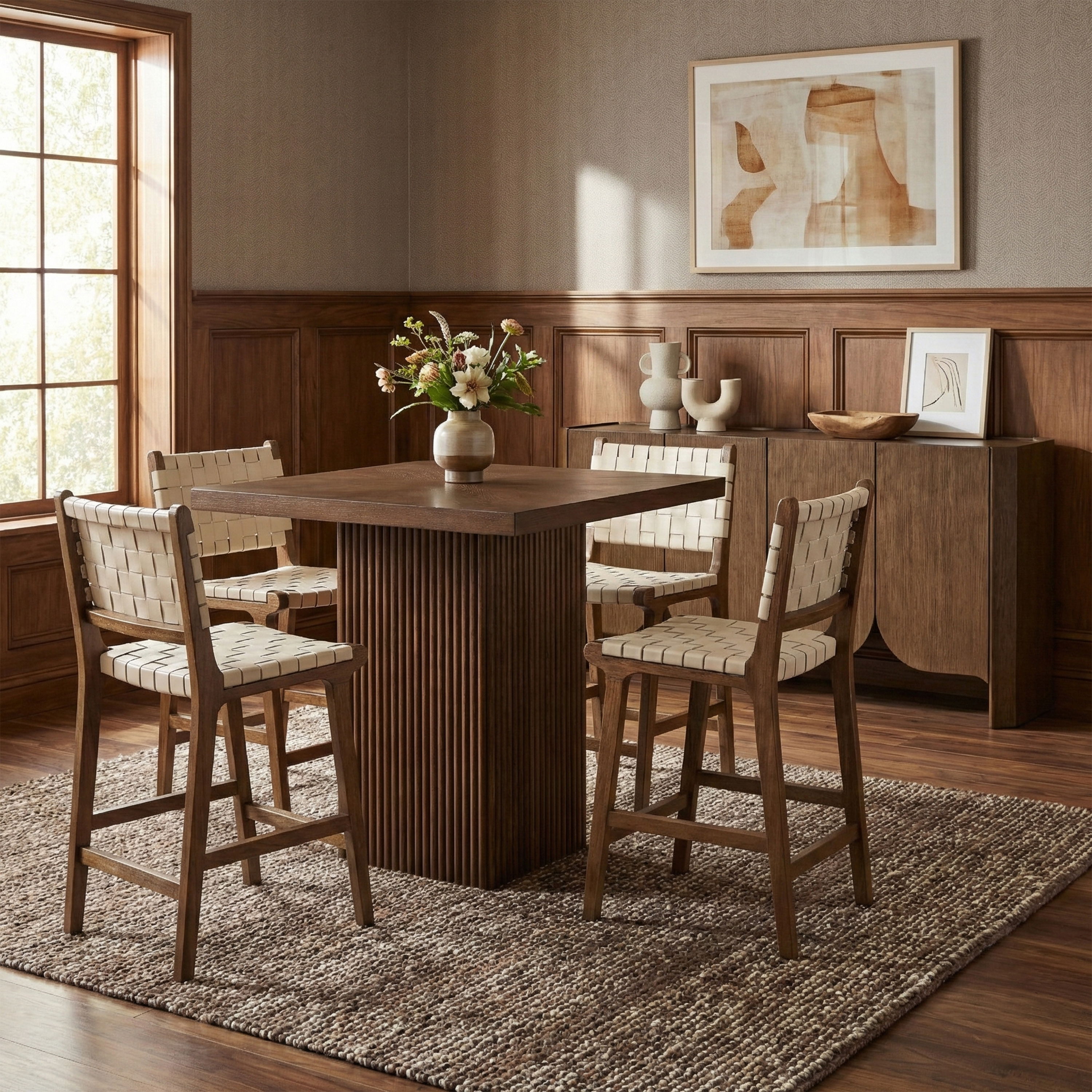 Entwine - Vegan Leather Upholstered Counter Stool - Cream / Painted Brown