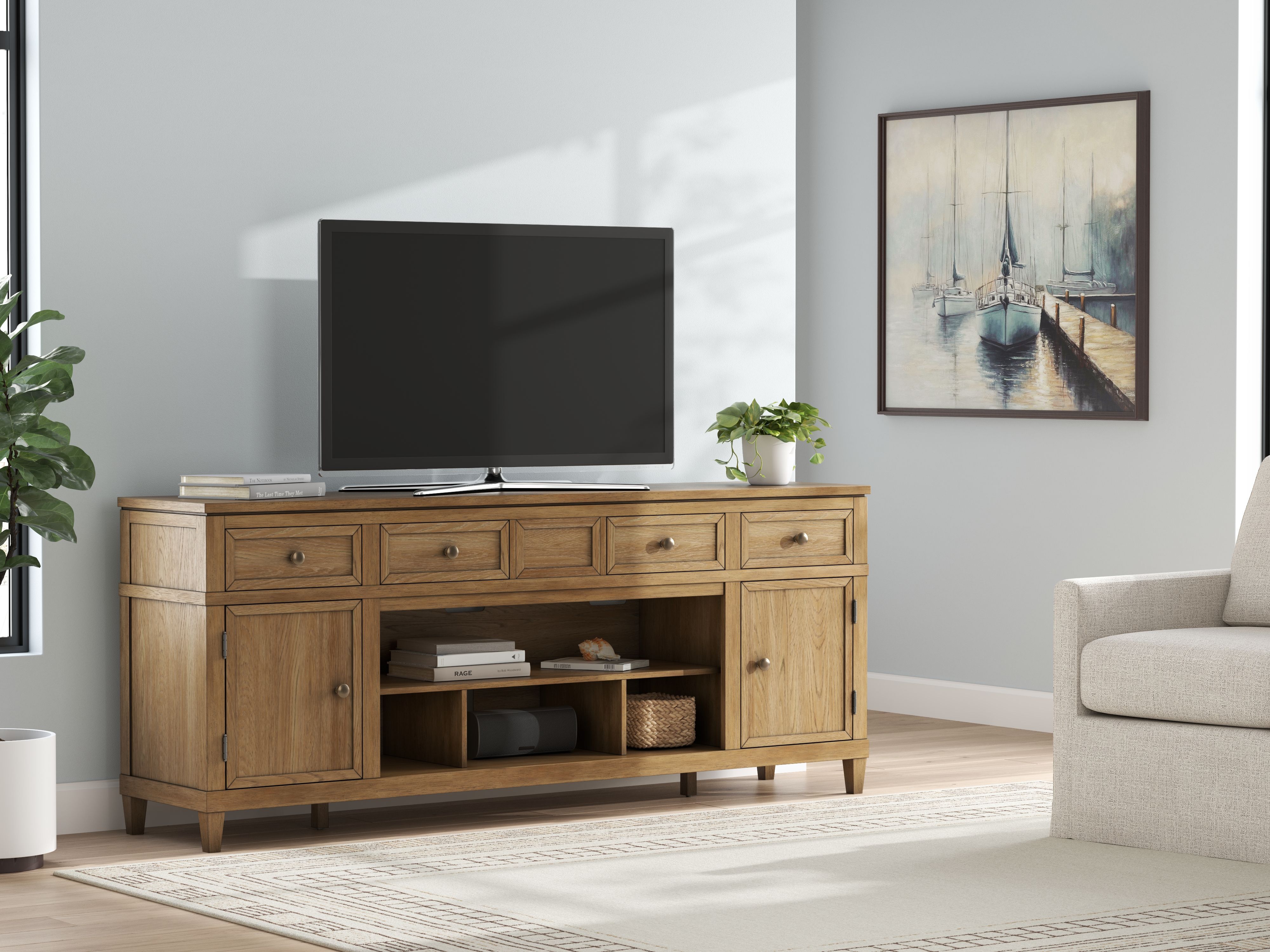 Ashley Furniture Sharlance - XL TV Stand With Fireplace Option - Light Brown - Image 8