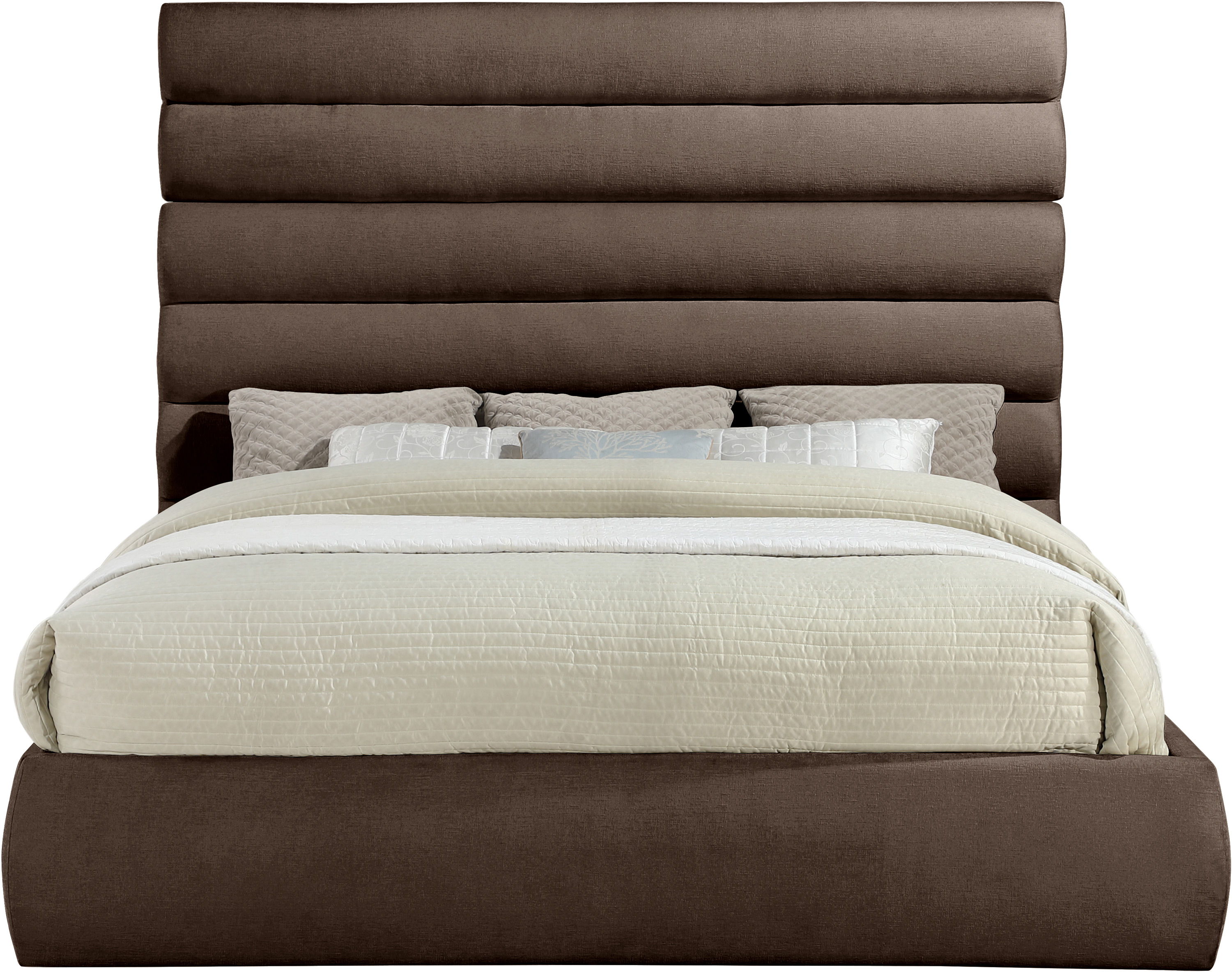 Adam - Chenille Fabric King Bed With 70.5" Headboard - Brown