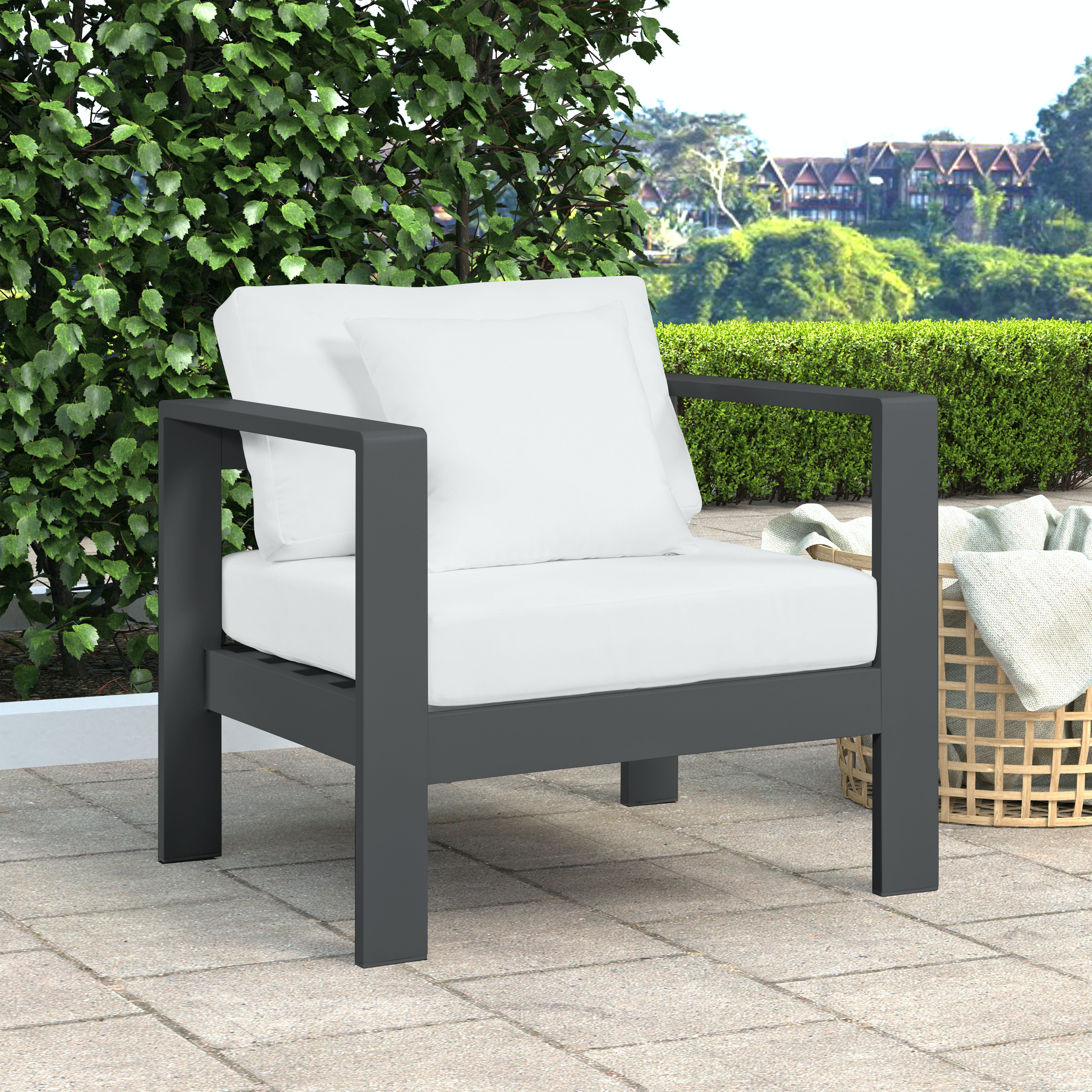 Nizuc - Outdoor Patio Arm Chair With Gray Frame - White