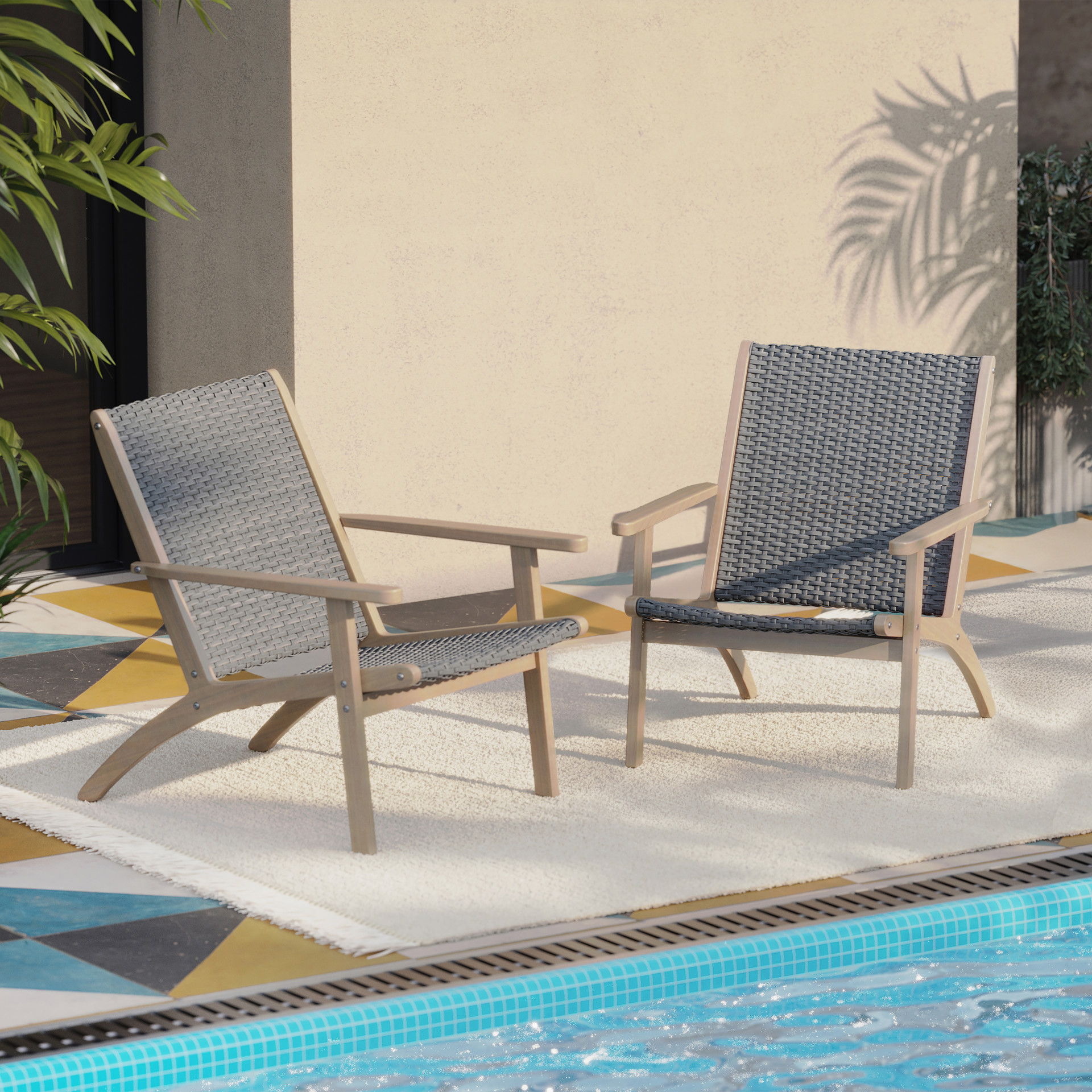 Radius - Patio Wood And Wicker Side Chair (Set of 2) - Gray, gray