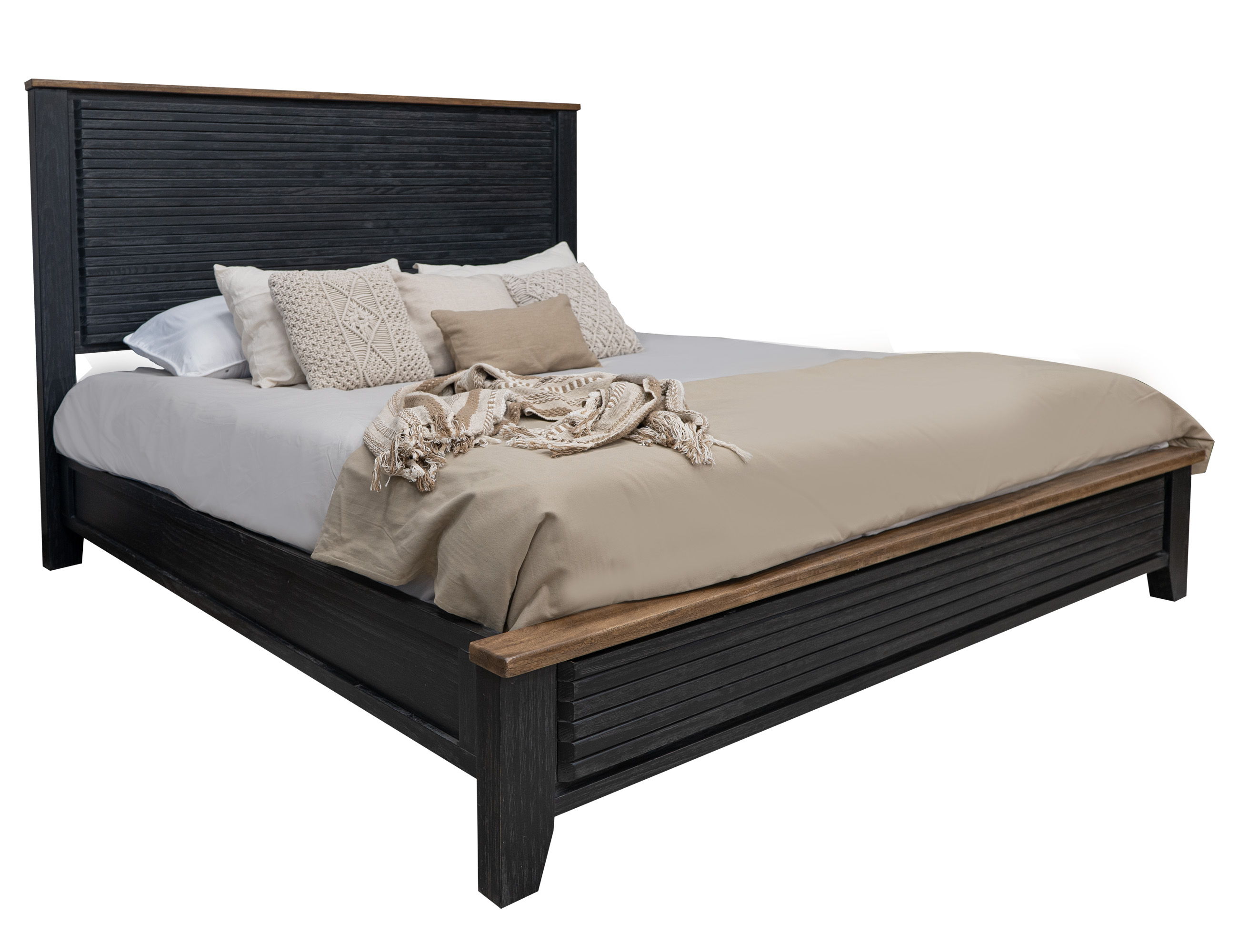 International Furniture Direct Empire - King Panel Bed - Satin Black And Brown
