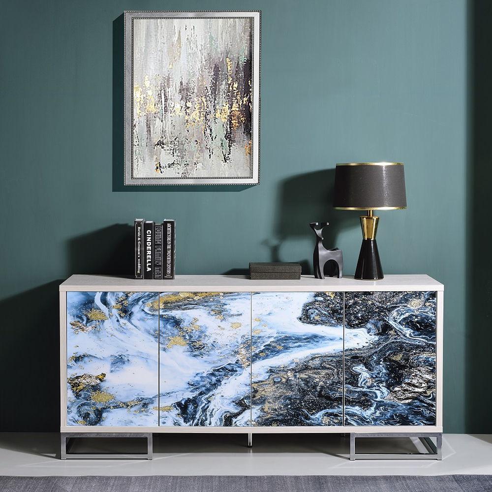 Liam - Console Cabinet - Blue Marble Print & Chrome, white, view 3