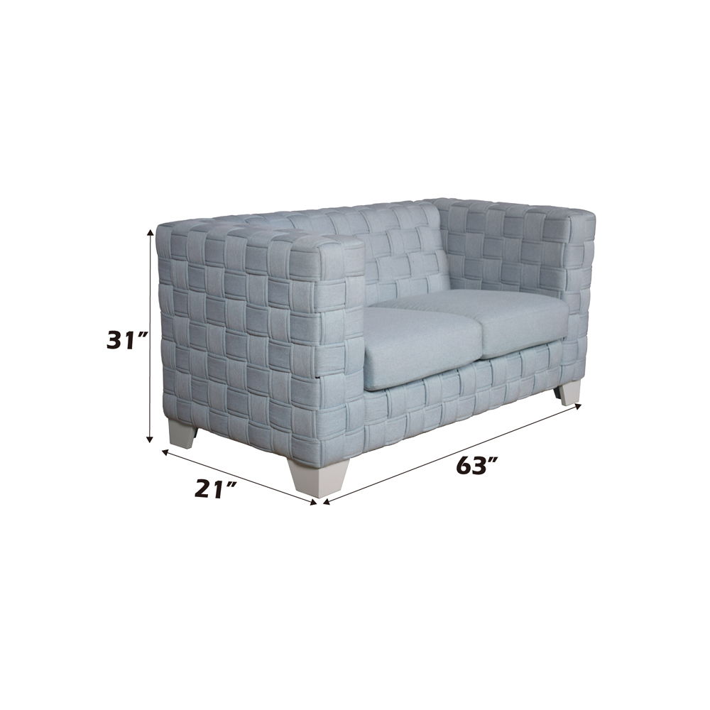 Saree - Loveseat - Light Teal Chenille & White, light blue, view 5