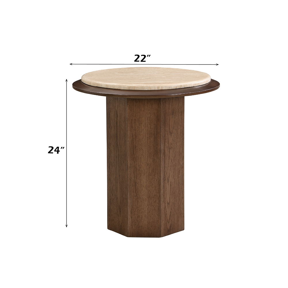 Kasha - End Table - Travertine Top & Walnut, dark brown, view 3
