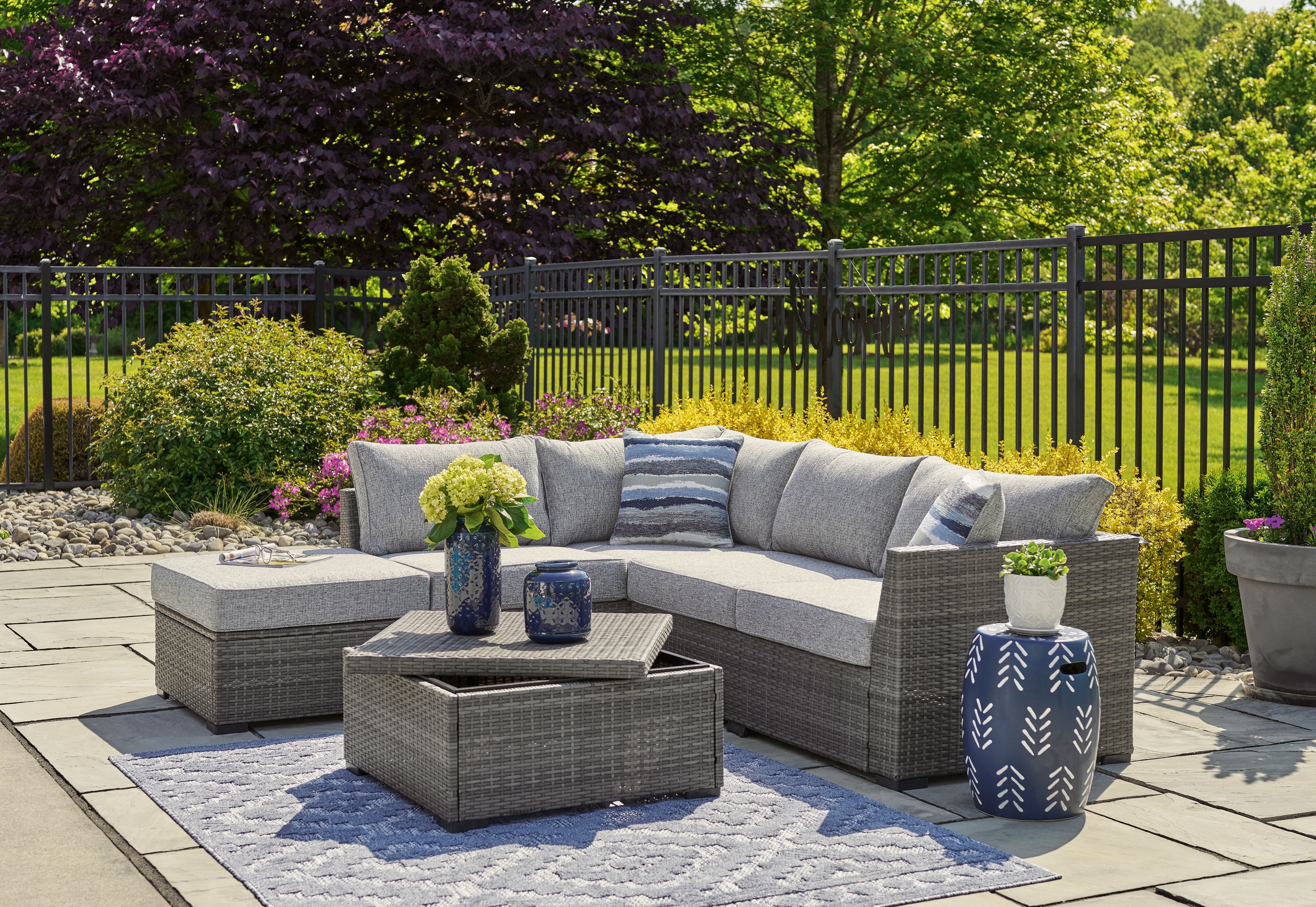 Ashley Furniture Petal Road - Loveseat Sectional, Ottoman, Table Set (Set of 4) - Gray - Image 6