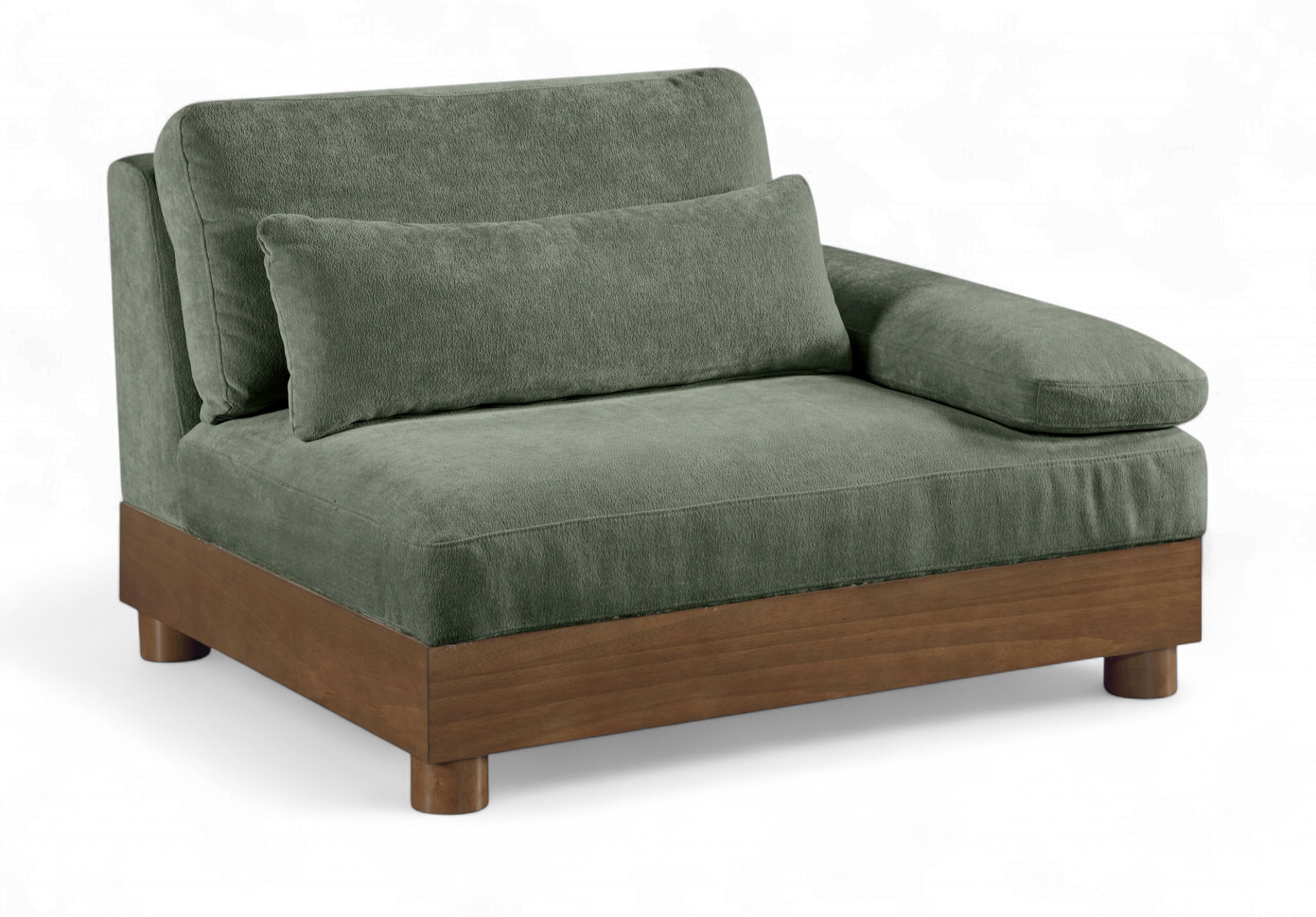 Turin - Chenille Fabric Upholstered Modular Right Arm Chair - Green / Brown Walnut