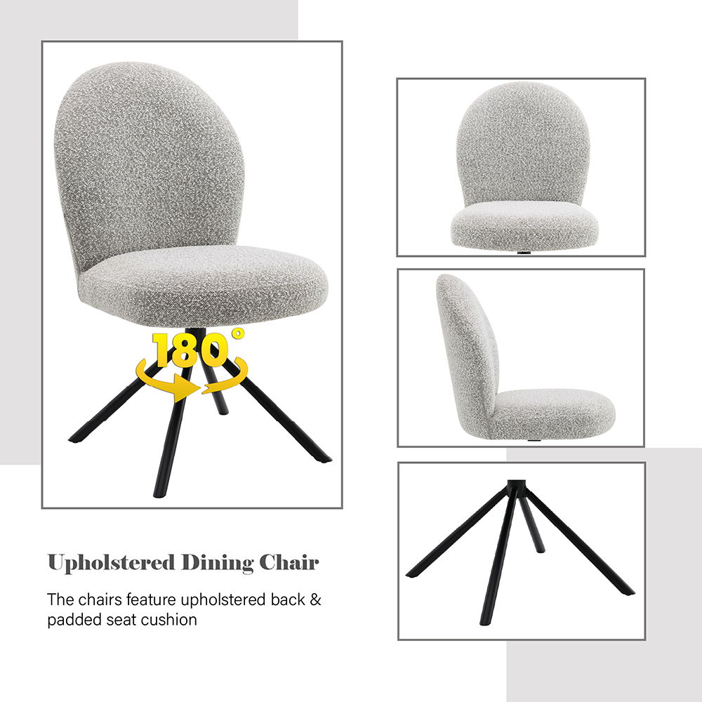 Lawton - Side Chair With Swivel (Set of 2) - Gray Boucle & Black, light gray, view 4