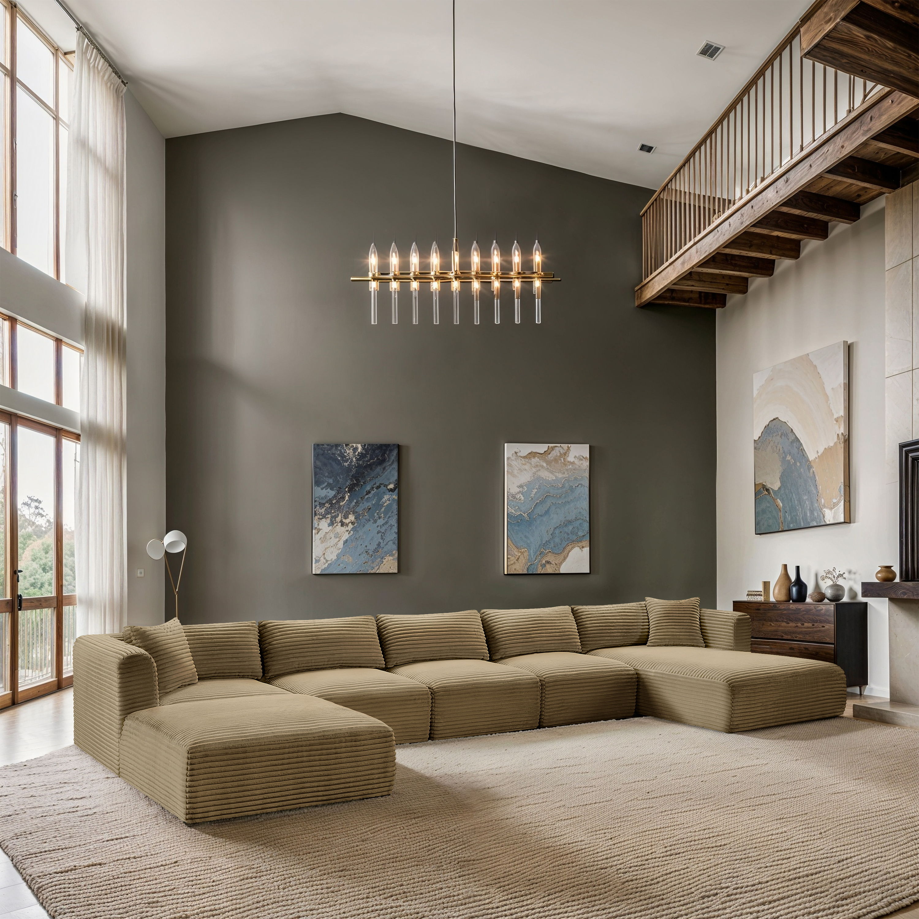 Shaggy - 6 Piece Modular Sectional With Chaise And Ottoman - Camel