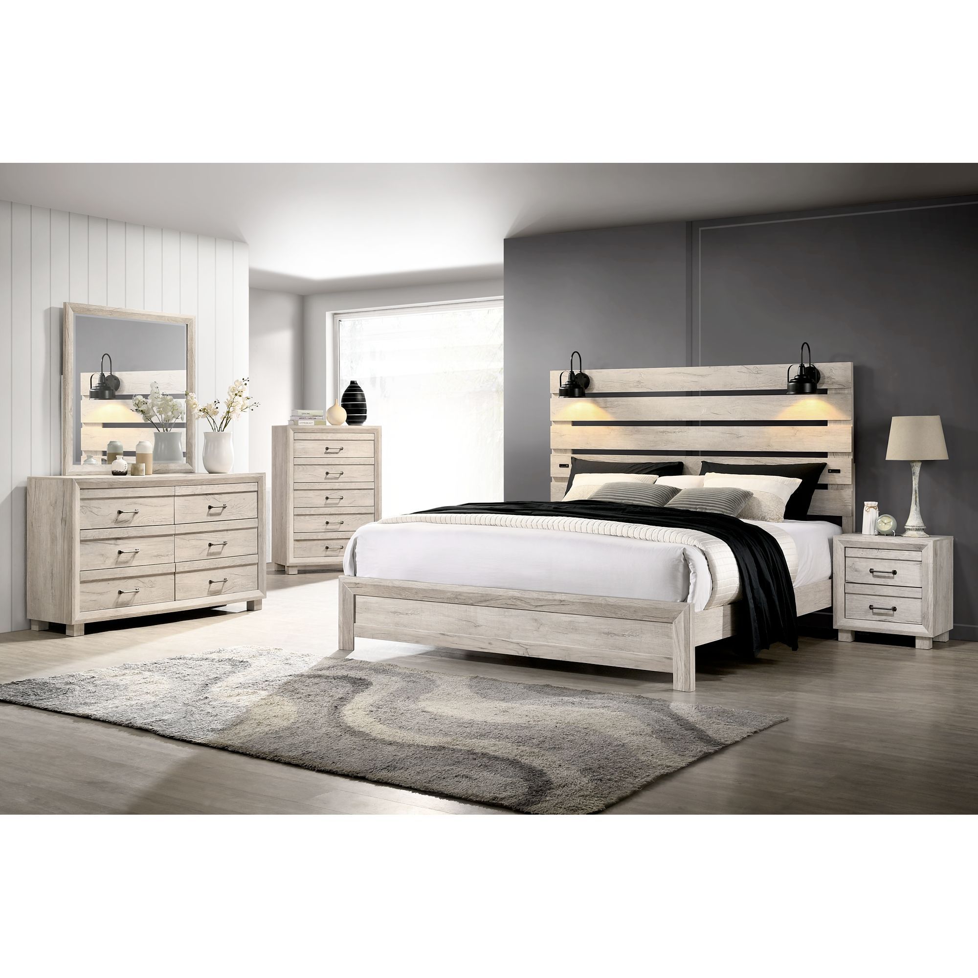 Fort Worth - King Bed With Lights & USB - White