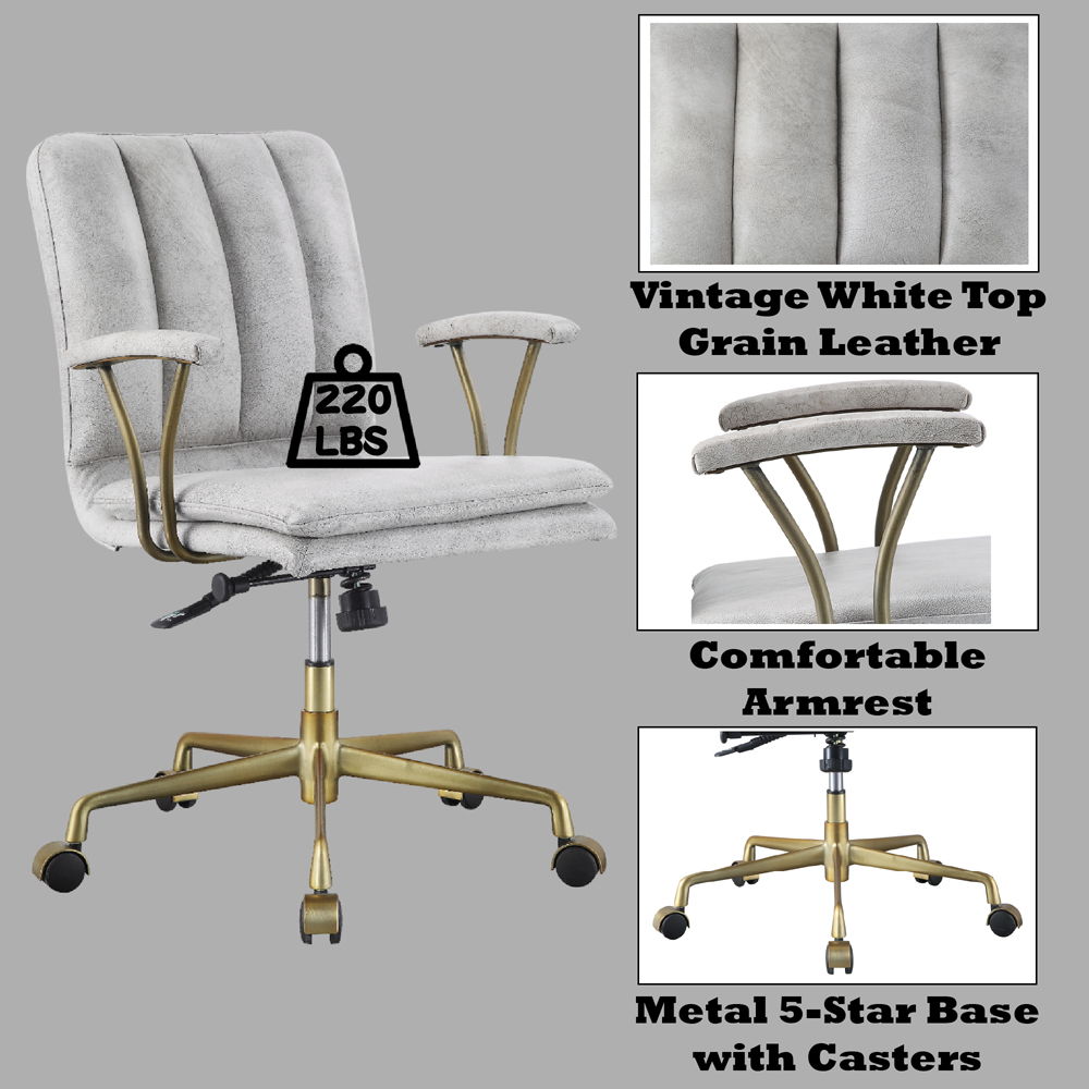 Damir - Office Chair - Vintage White Top Grain Leather & Chrome, silver, view 6