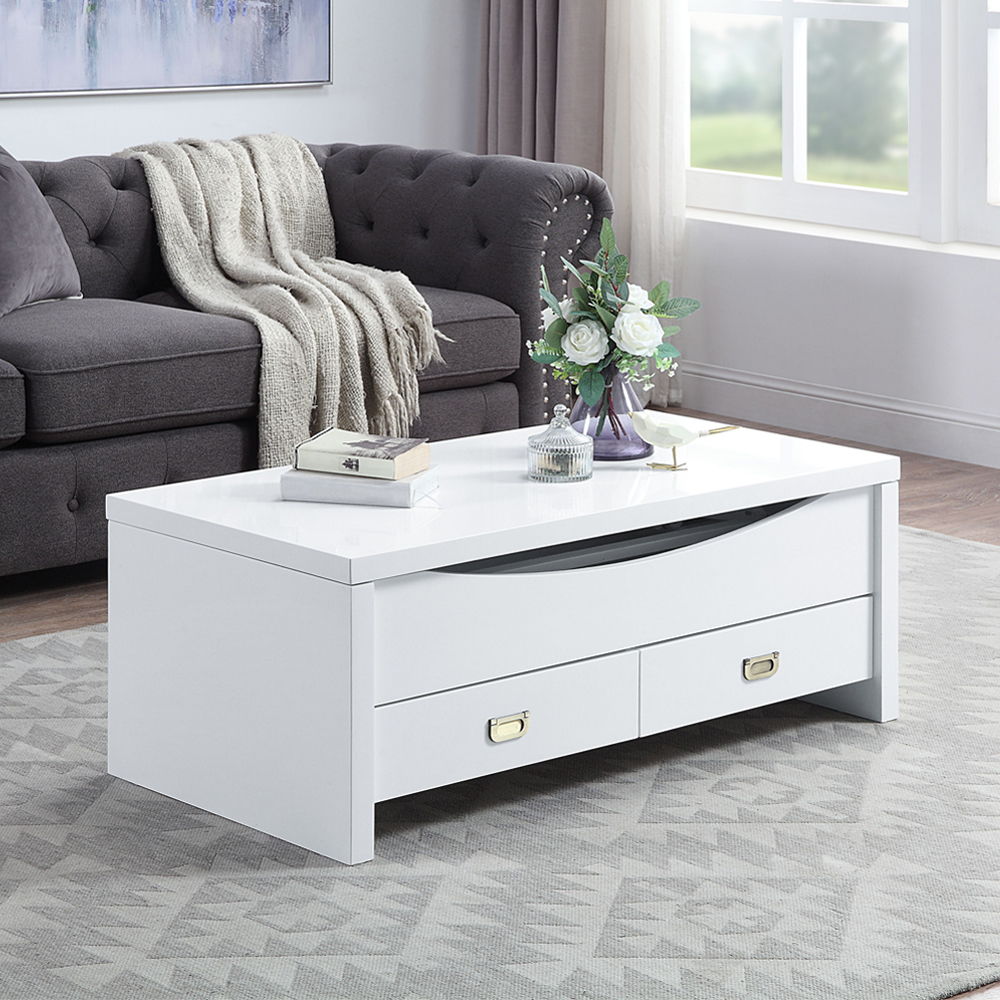 Ramiel - Coffee Table With Lift Top - High Gloss White, white
