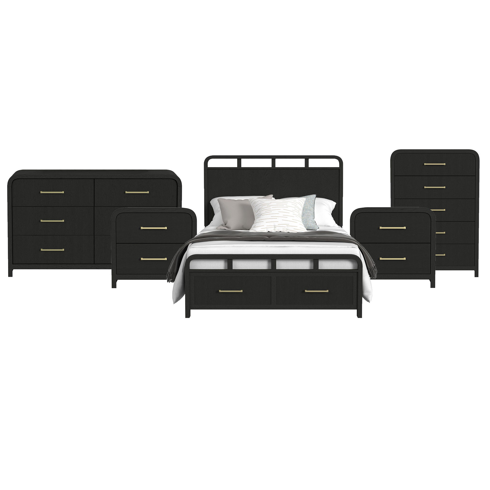 Queen · 5 Pc · Bedroom Set With 2 Nightstands, Dresser & Chest