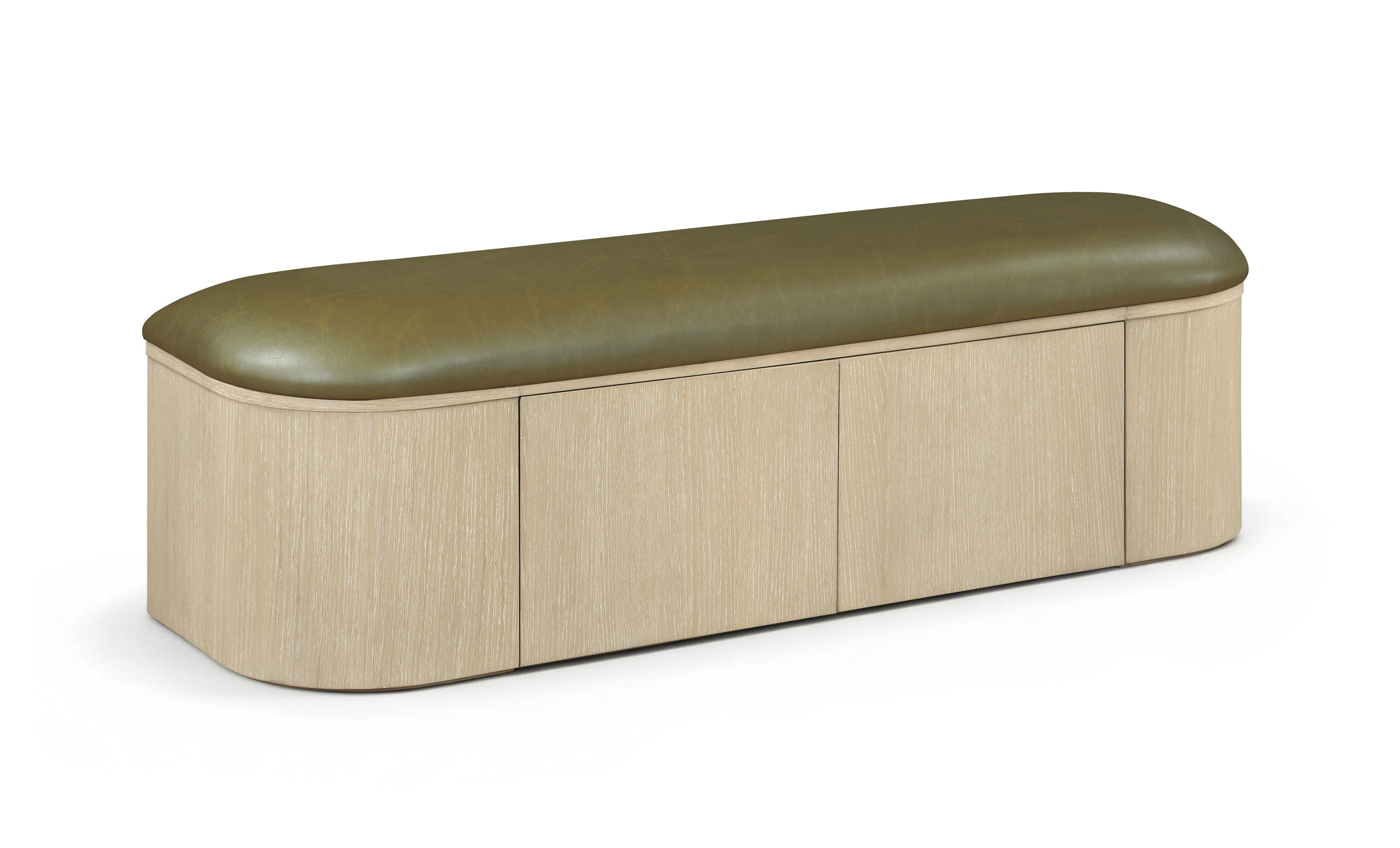 Velden - Vegan Leather Upholstered Storage Bench - Olive / Stained Natural