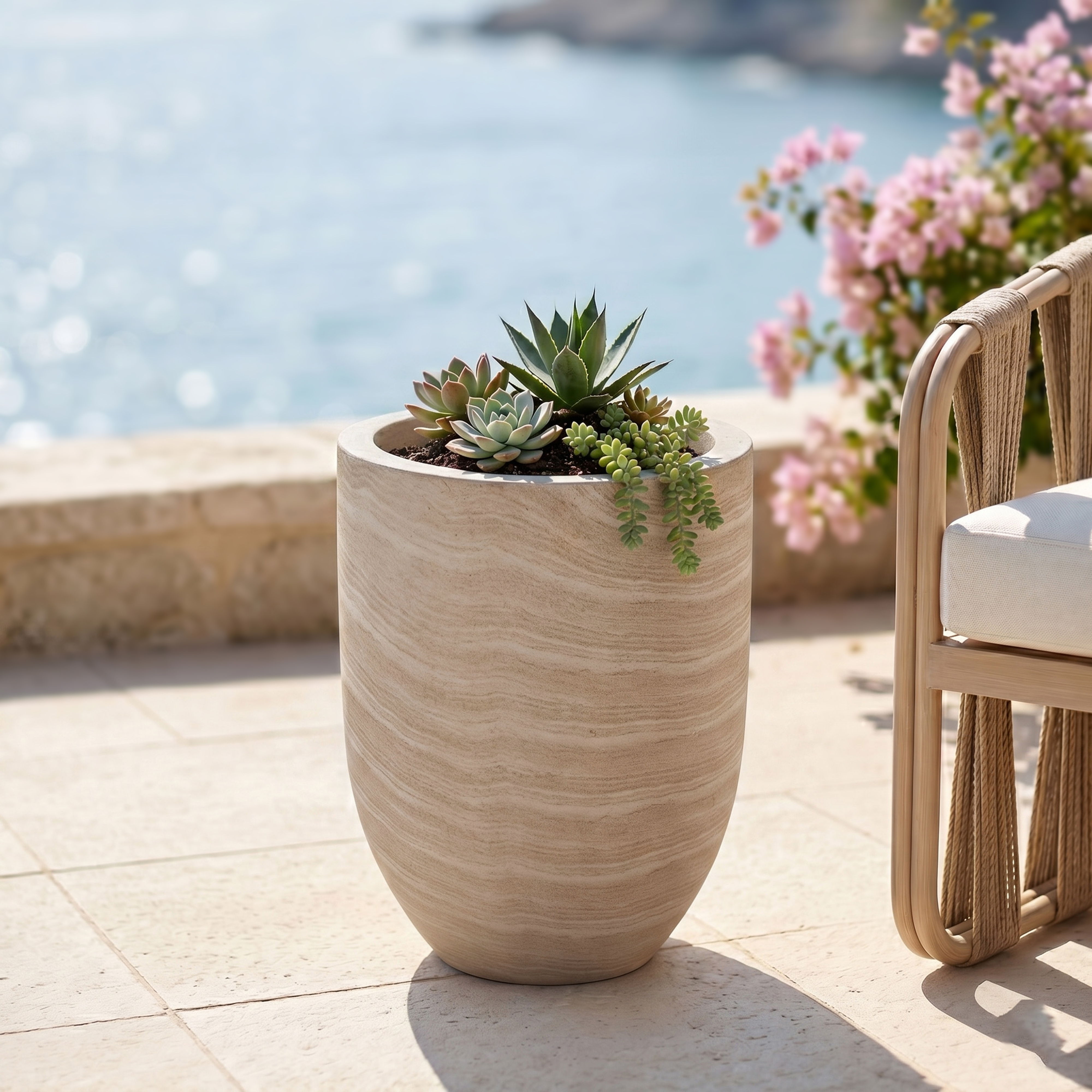 Florique - 32" Indoor / Outdoor Concrete Planter - Travertine