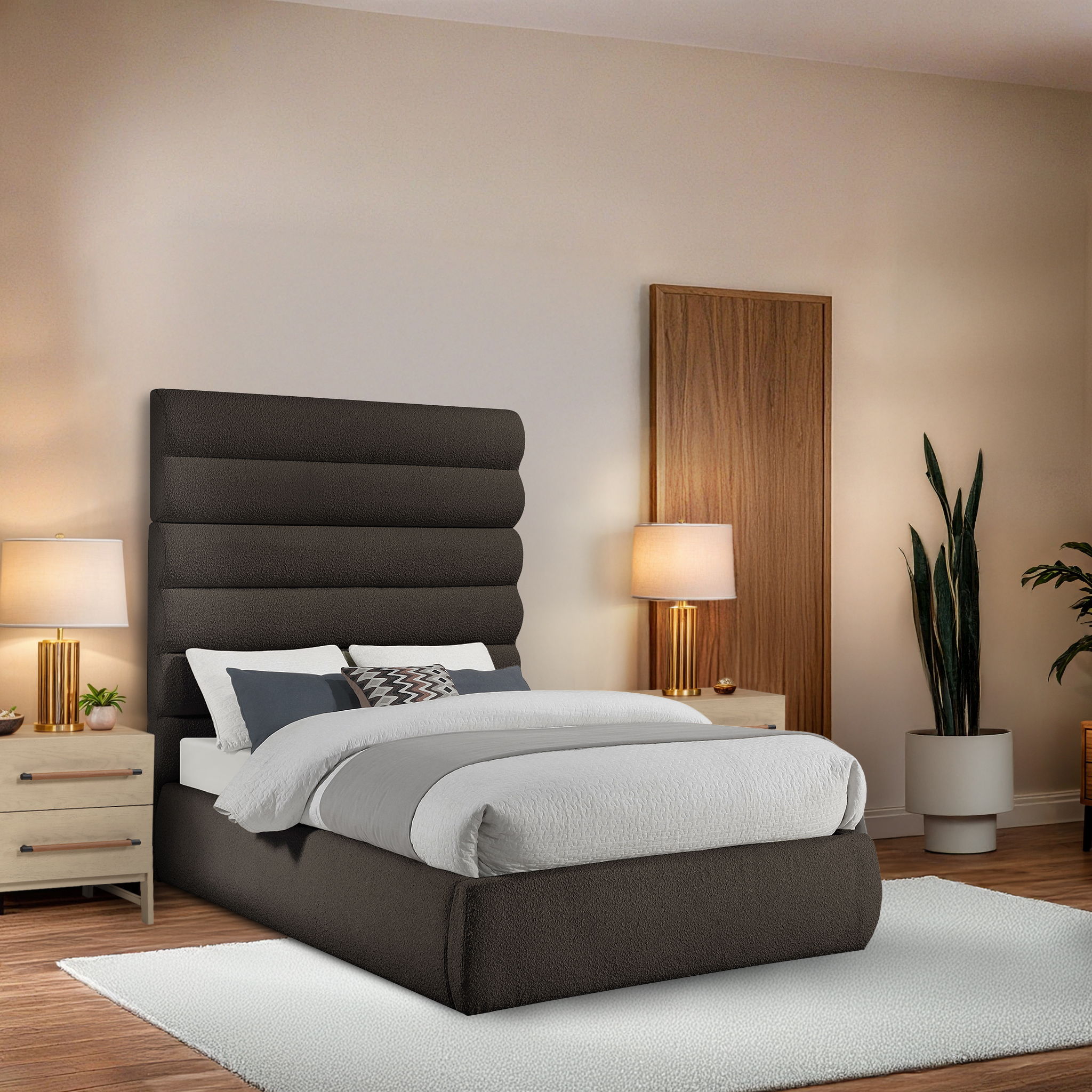 Adam - Boucle Fabric Full Bed With 70.5" Headboard - Dark Brown