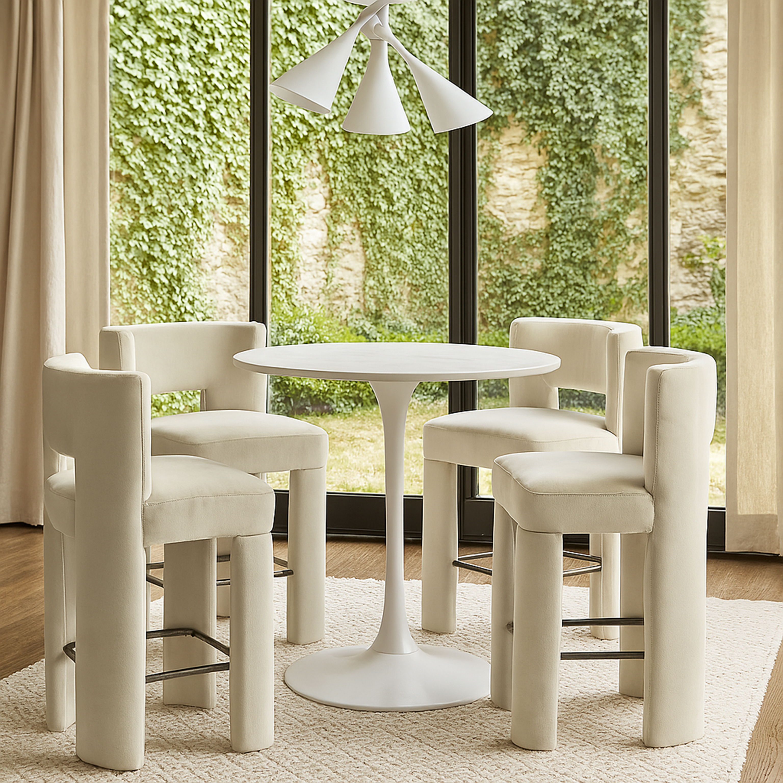 Zuno - Velvet Performance Fabric Upholstered Counter Stool (Set of 2) - Cream
