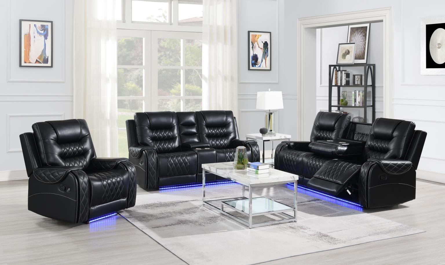 U140 - 3 Piece Living Room Set (Reclining Sofa & Reclining Loveseat, Reclining Chair) - Black