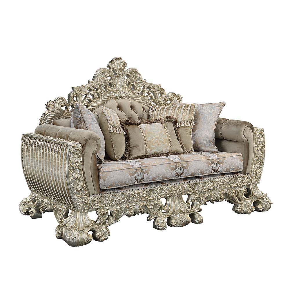 Sorina - Loveseat With 5 Pillows - Velvet, Fabric & Antique Gold, beige, view 8
