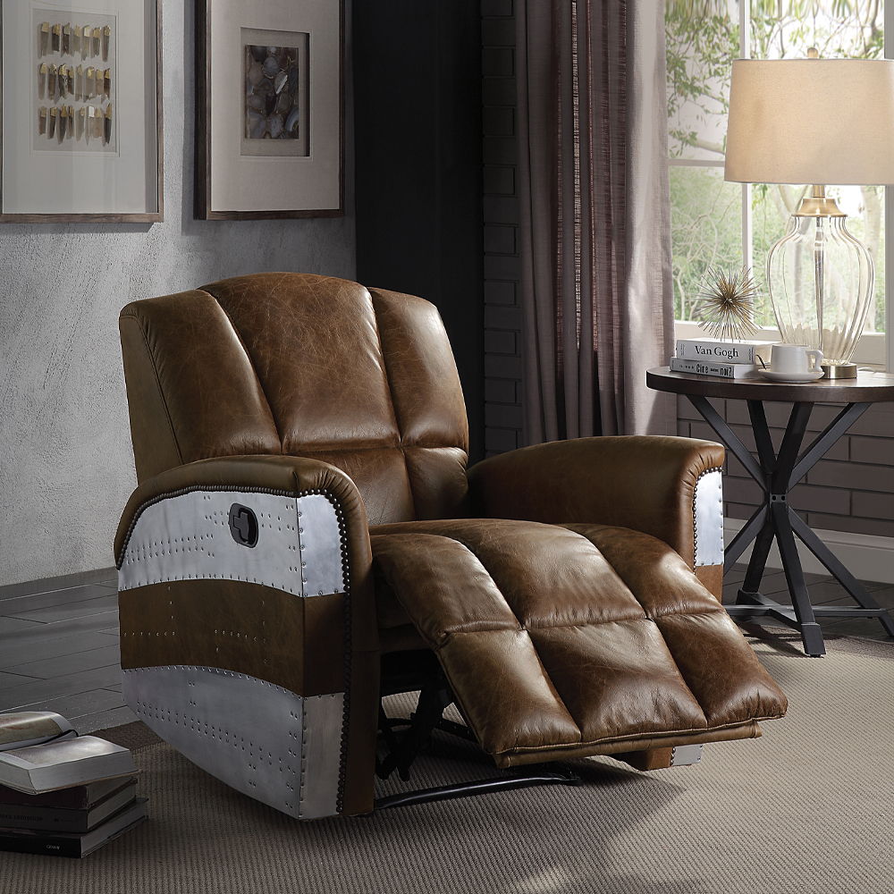 Brancaster - Power Motion Recliner - Retro Brown Top Grain Leather & Aluminum, light brown