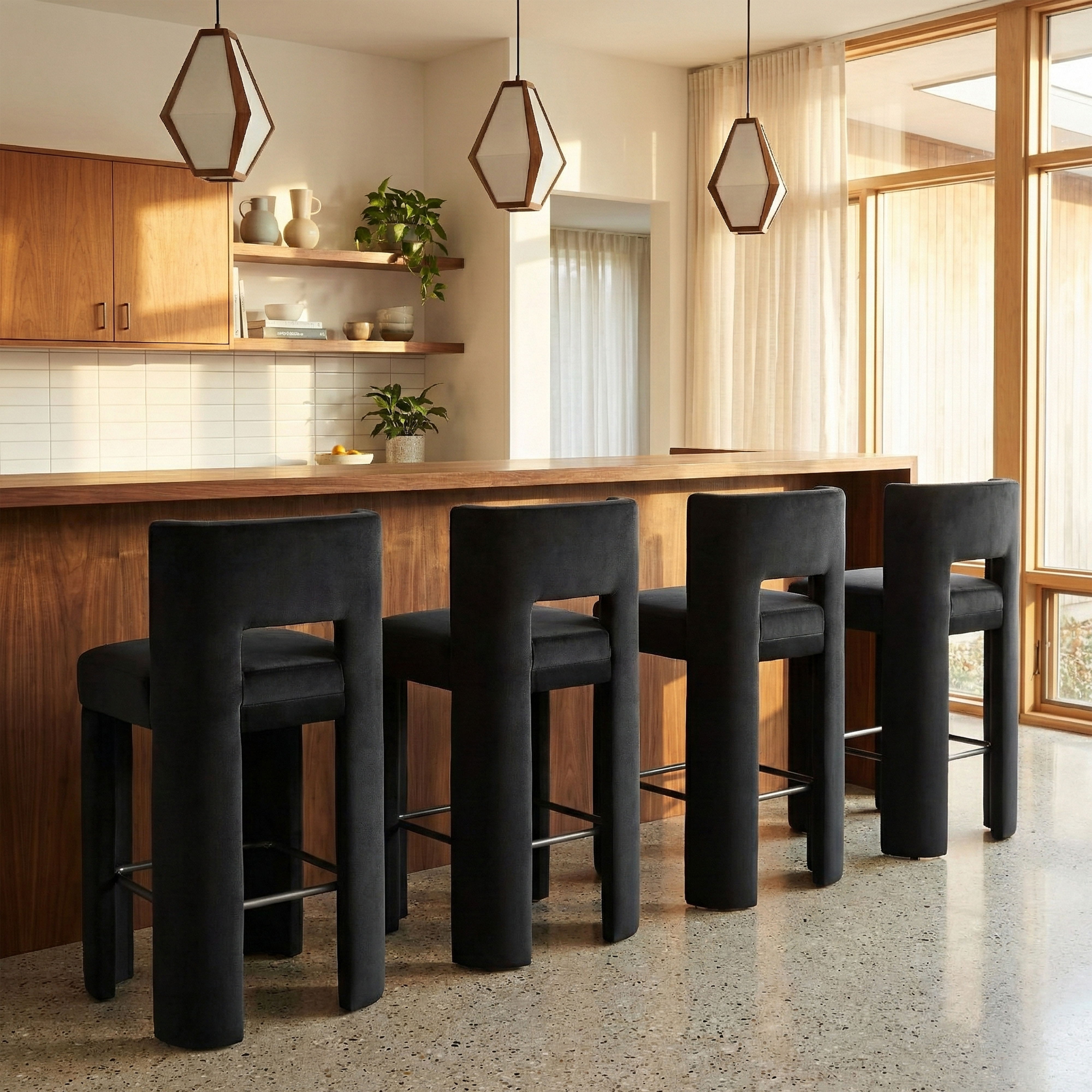 Zuno - Velvet Performance Fabric Upholstered Bar Stool (Set of 2) - Black